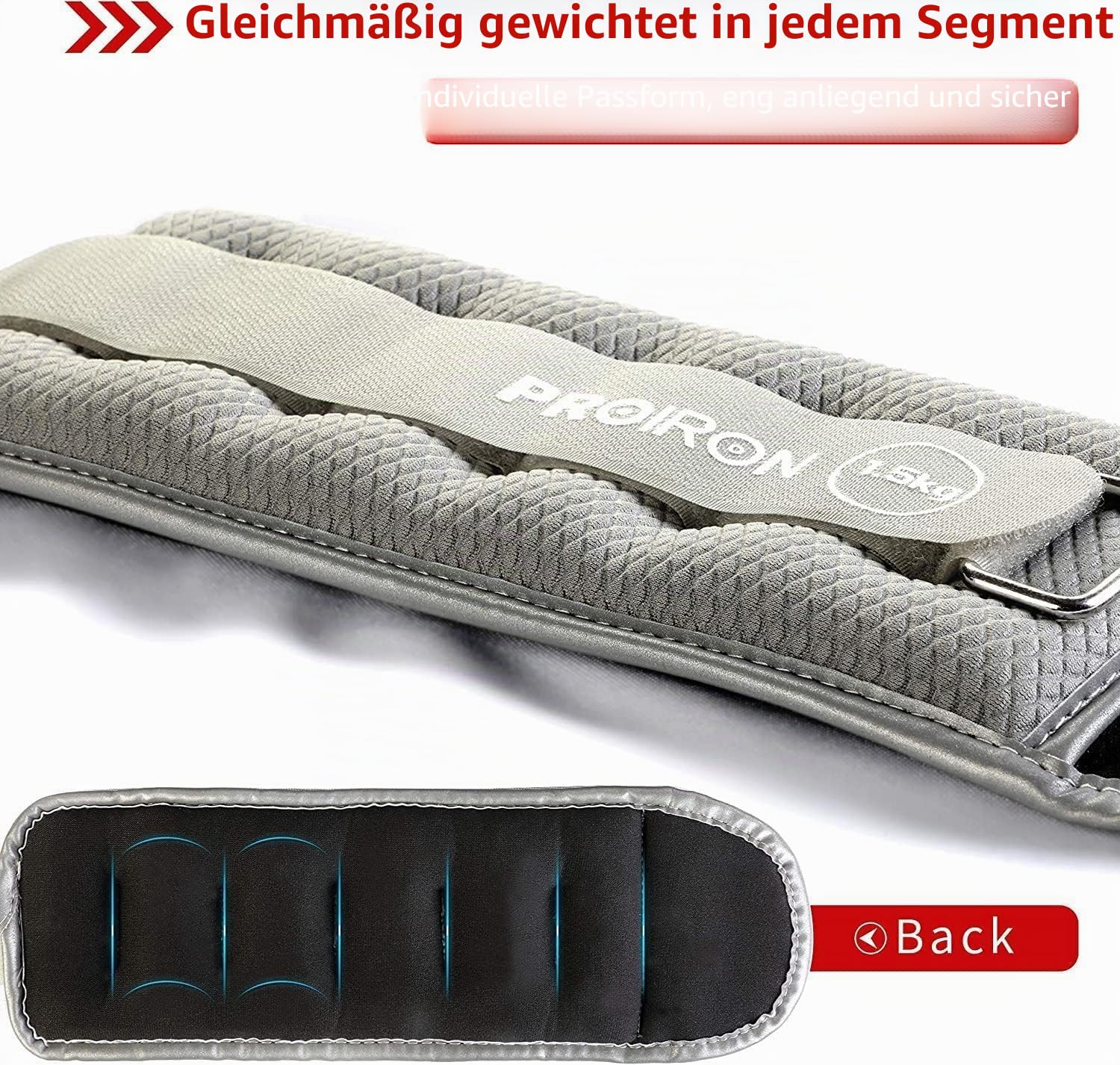 PROIRON Gewichtsmanschetten Fuß, Armgewichte Handgelenkgewichte Set (1 Paar) 0,5kg bis 2kg, Handgewichte, Fußgewichte und Fußgelenkgewichte für Fitness, Bewegung, Laufen, Joggen, Gymnastik