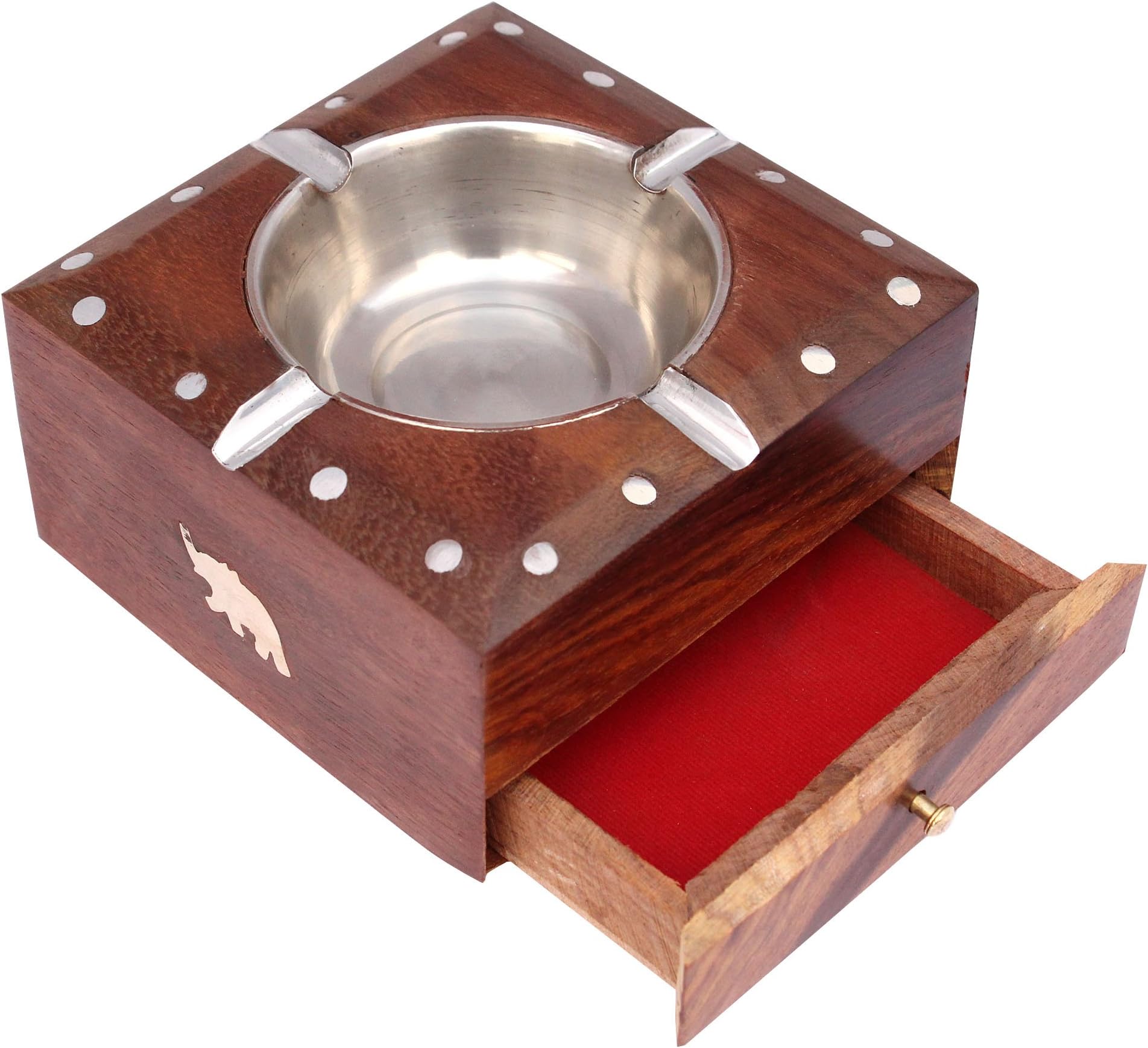 ITOS365 Wooden Handmade Ashtray with Cigarette Holder 4 Slots for Home Office Car
