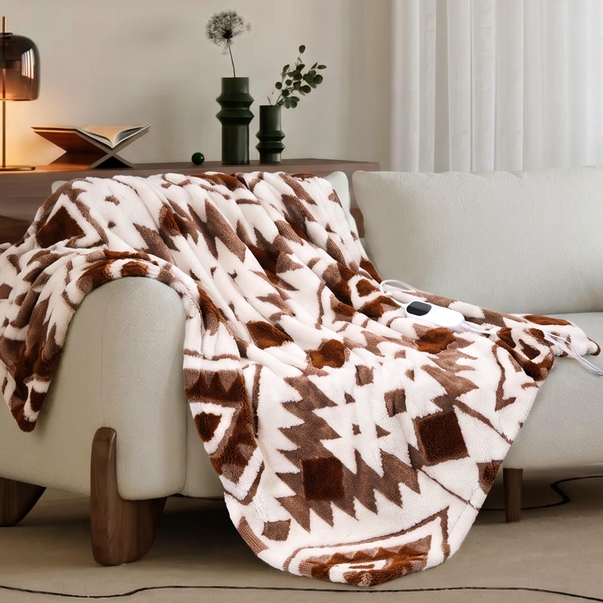 Photo 1 of IUUI Bohemian Heated Throw Blanket,Luxury-Ultra Soft 50x60 inch Electric Decorative Blanket,Fast Heating with 1/2/4/6/8/10 Hours,Overheat Protection, Quick Heating, Memory Function, Gift-Ready Design