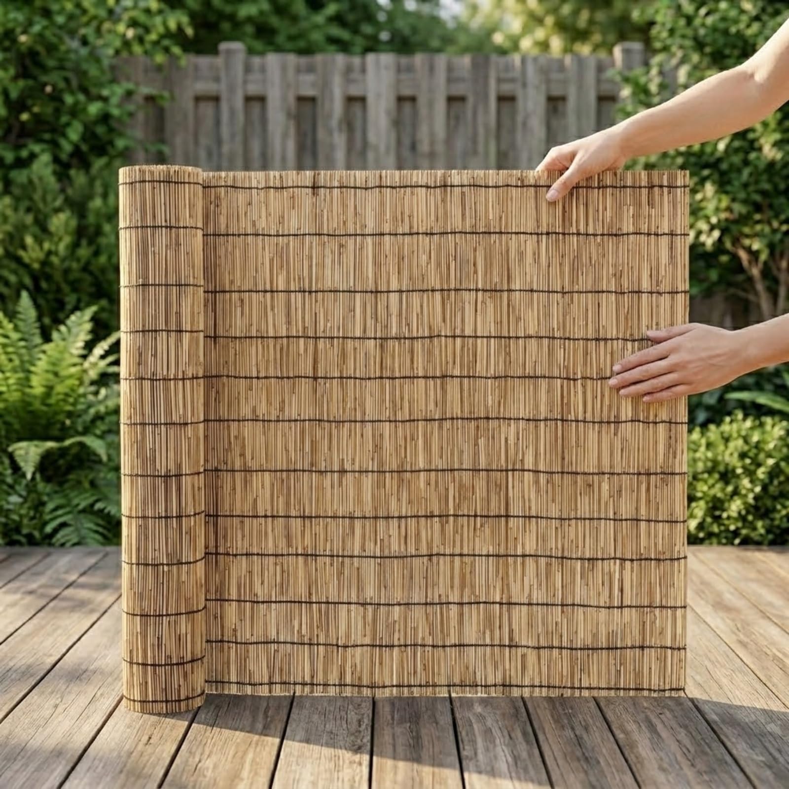 Arella in Canna Naturale Carbonizzata, Recinzione Frangivista Privacy per Giardino Balcone Terrazzo, Stuoia Ombreggiante Bamboo con Filo in Nylon Robusta, 1,83x4.33 m(Naturale,0.30 m H x 12.95 m L)