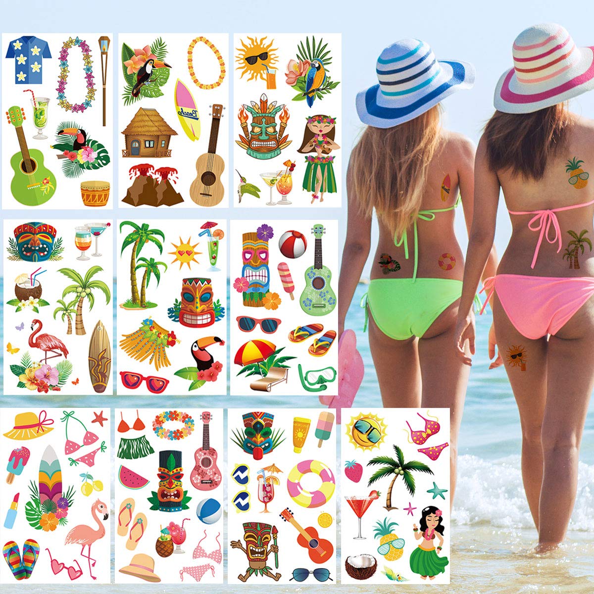 Buy Luau Hawaiian Themed Temporary Tattoos(90Pcs),Tropical Waterproof