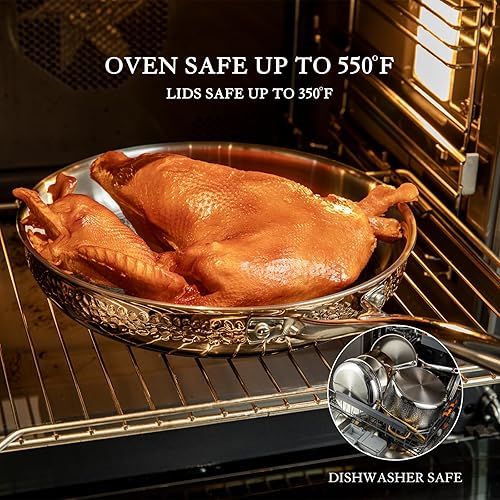 Miniatura 7 de Cyrder Juego de 5 ollas y sartenes de acero inoxidable martillado, juego de utensilios de cocina antiadherentes de acero inoxidable resistente 188,