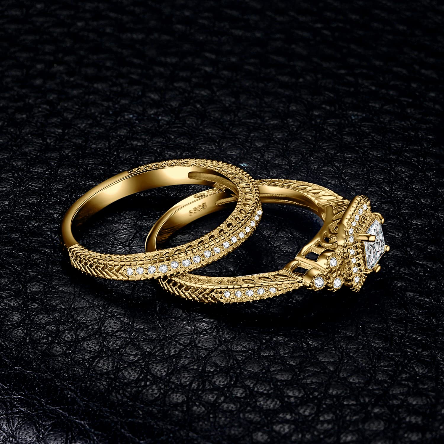 JewelryPalace Classico Anello Halo Donna Argento 925 con Cubica Zirconia, Infinito Anelli Impilabili con Pietra a Taglio Principessa e Smeraldo, Fedi Nuziali Canale Fidanzamento Set Gioielli Donna