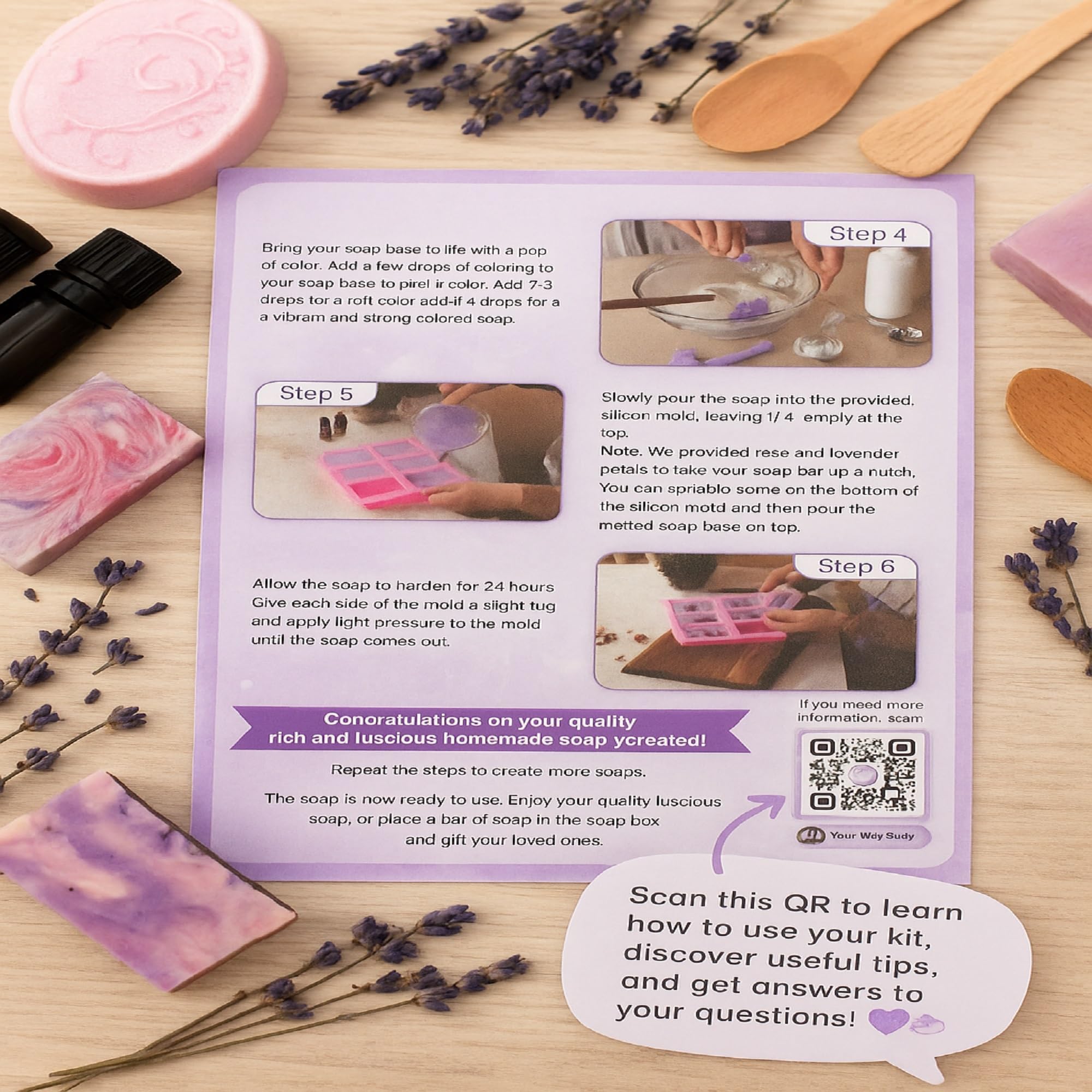 Kit de fabricación de jabón para regalo, 53 piezas de suministros de jabón para derretir y verter con bases de manteca de karité y glicerina, moldes, aceites esenciales, flores secas, juego de regalo