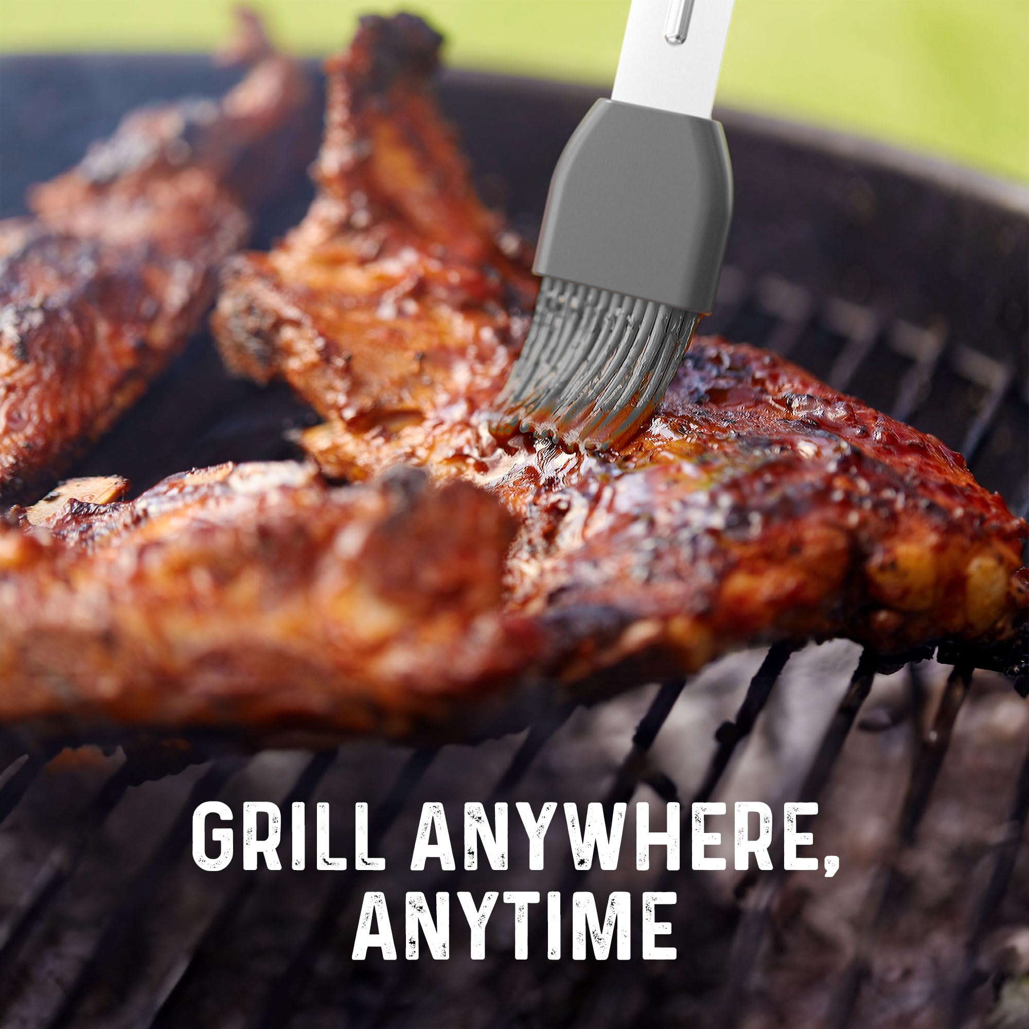 Juego de herramientas para barbacoa de acero inoxidable con soporte giratorio y bandeja de goteo, kit de herramientas de parrilla completo con espátula, pinzas, tenedor, cepillo, kit de parrilla