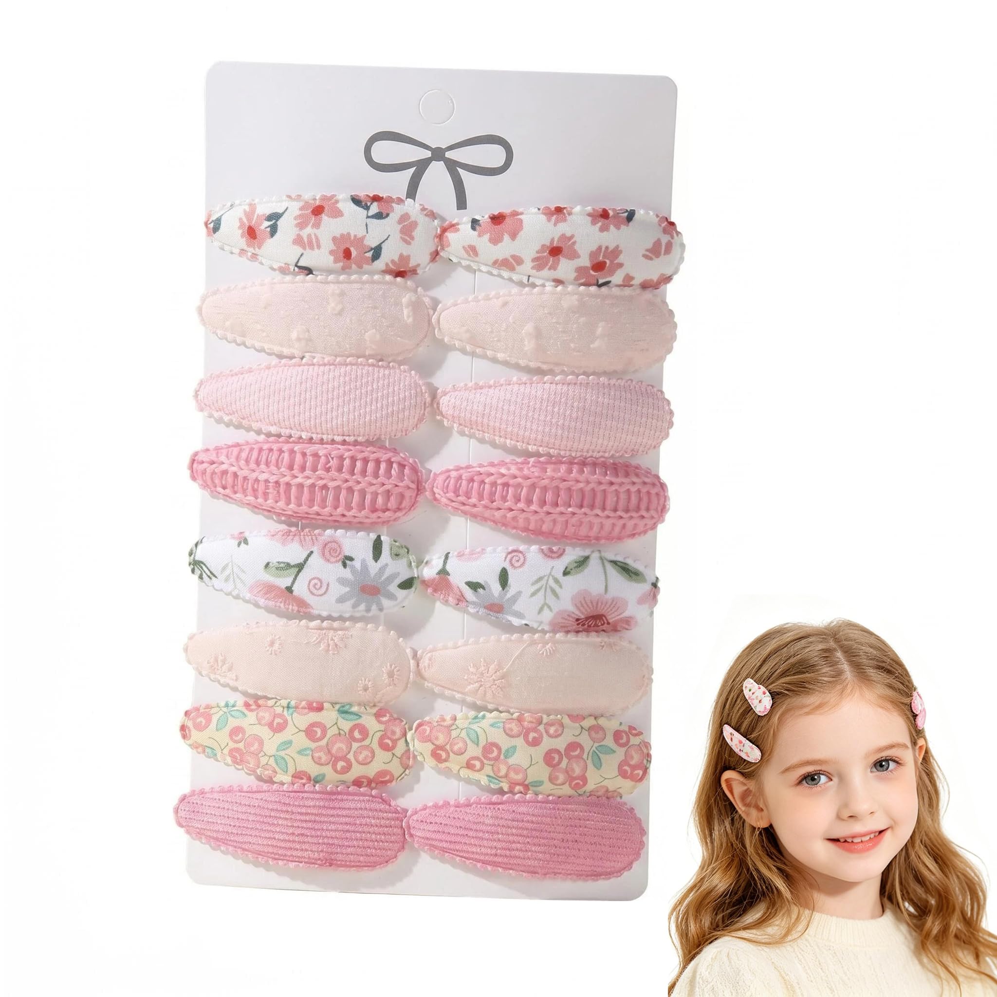 16 Pack Baby Hair Clips for Girls Toddler,Neutral Fabric Snap Clips Pins With Embroidery Daisy Flower Butterfly,Handmade Hair Accessories Barrettes for School Age Kids Children Gifts (Pink)