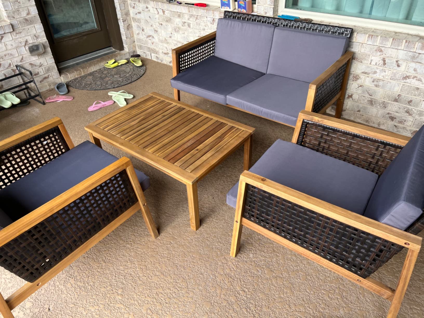 16/mo Finance PATIOJOY 4 Pieces Outdoor Acacia Wood Furniture Set