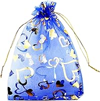 Vista 15 de 5 x 7 pulgadas 100 piezas corazón flor organza joyería bolsa de regalo bolsa de caramelo bolsa cordón boda favor bolsas P835 (corazón turquesa)