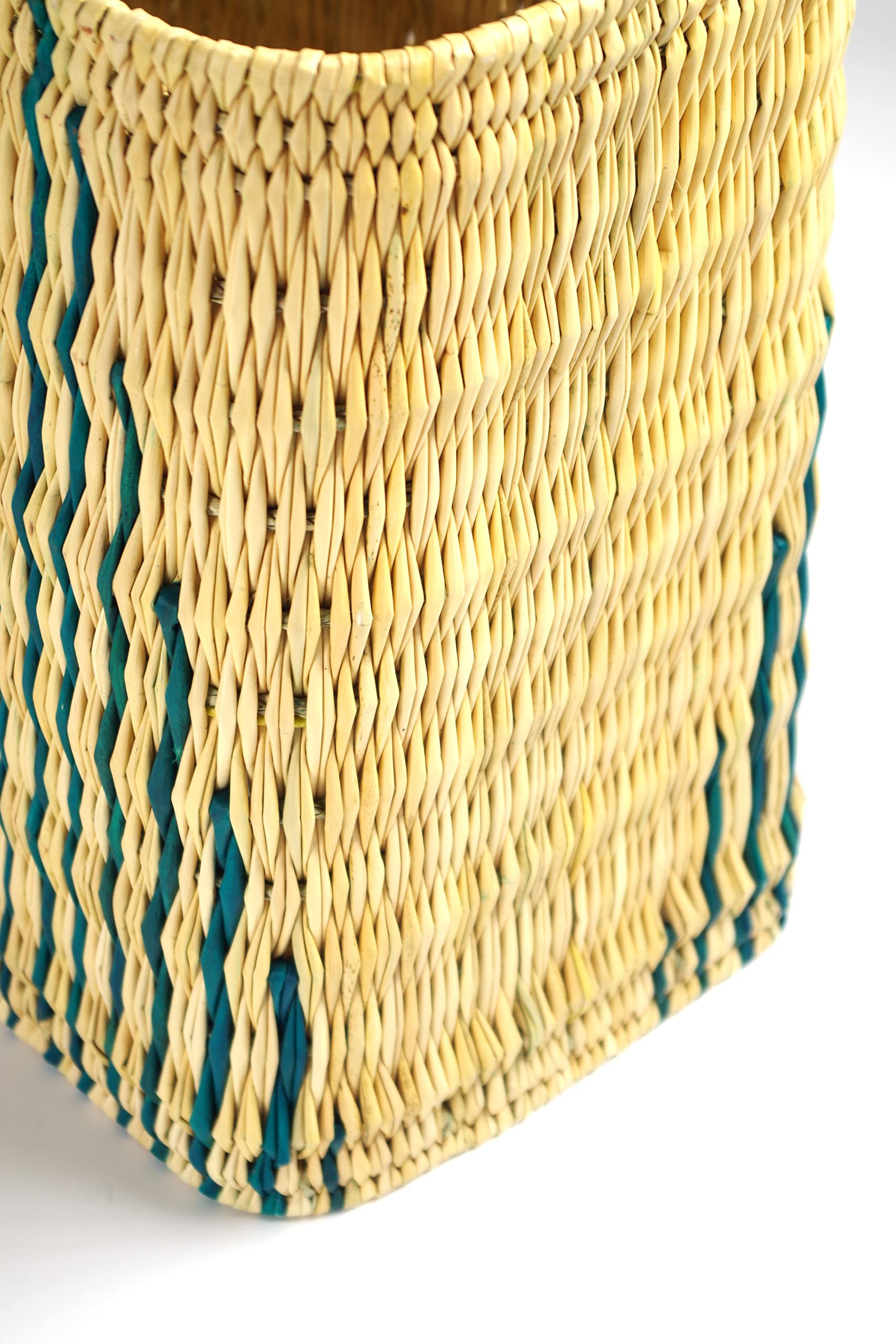 Kobolo Tasche Seegrastasche Korbtasche grüne Stripes Lederhenkel