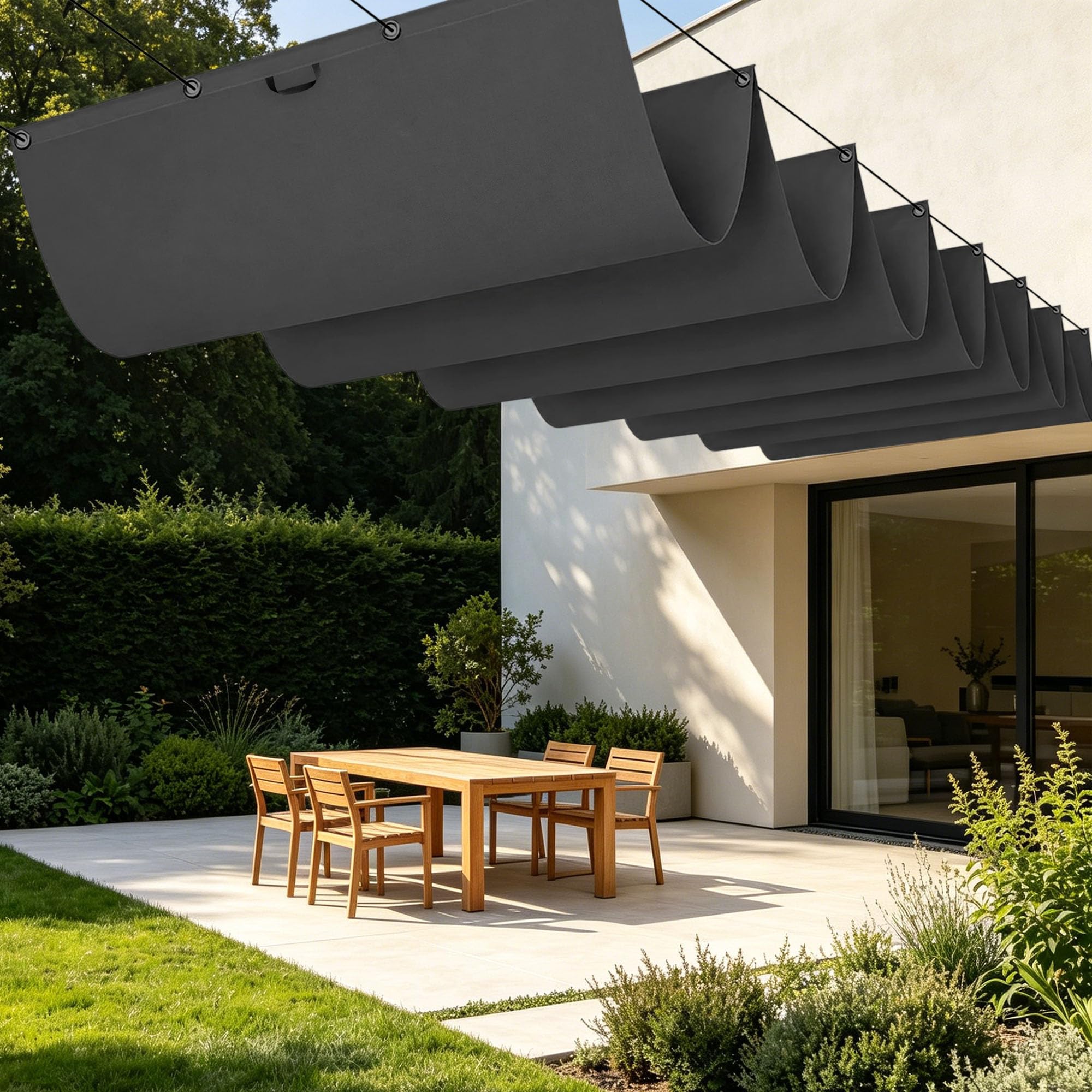 Voile ombrage 200x580 cm imperméable gris foncé rectangulaire pour terrasse et jardin