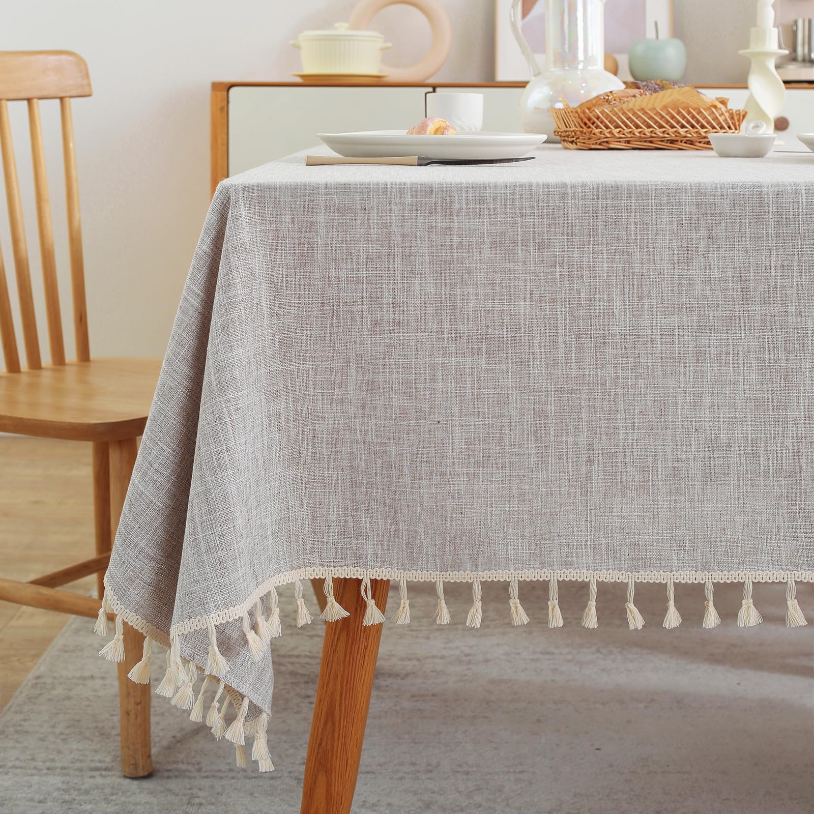 Textured Table cloth for Rectangle table, Heavy Duty Farmhouse Tablecloth Solid Cotton Linen Waterproof Wrinkle Free Burlap Table Cover for Kitchen