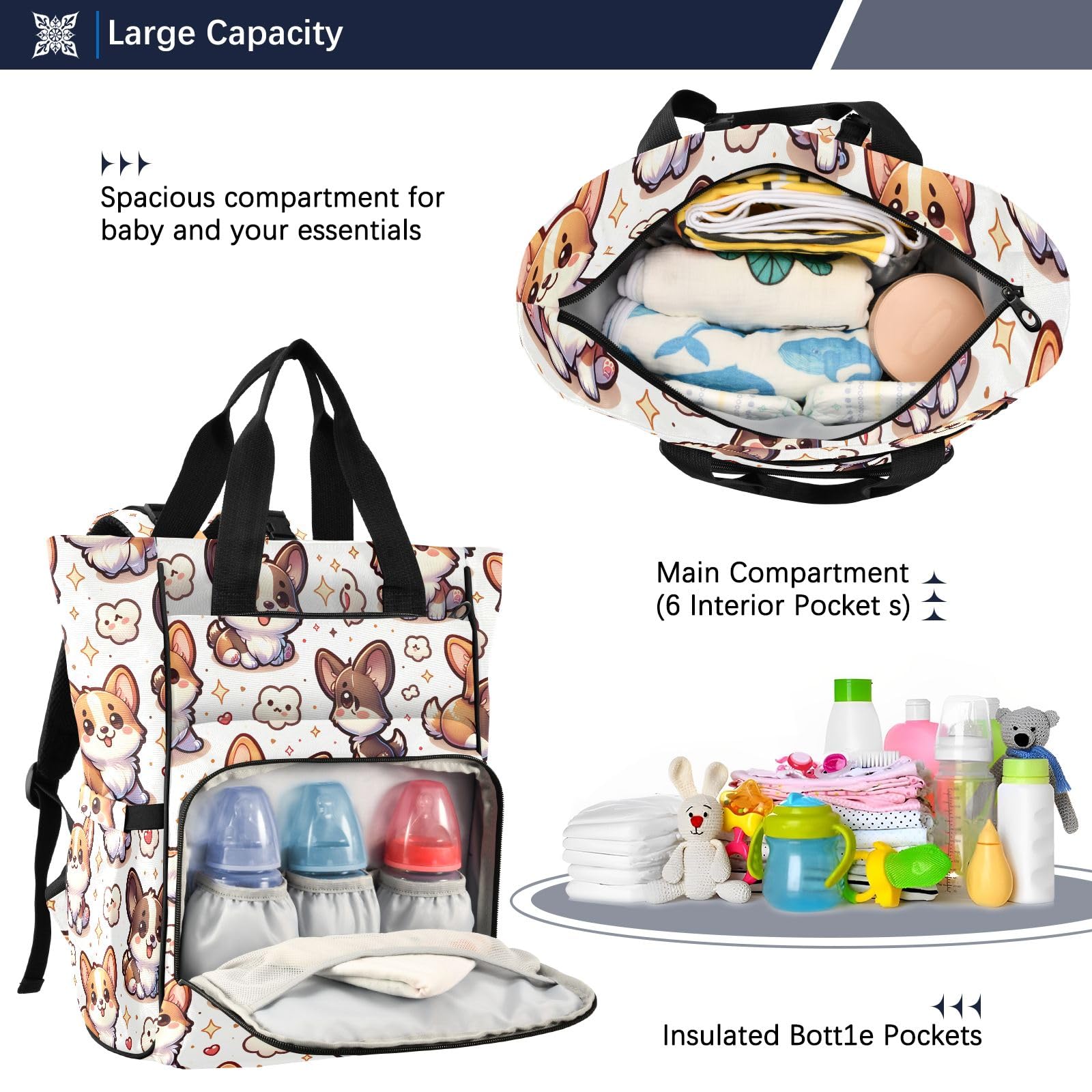 Mnsruu Borsa per pannolini per cani zaino grande borsa impermeabile da viaggio borse per pannolini per mamme e papà