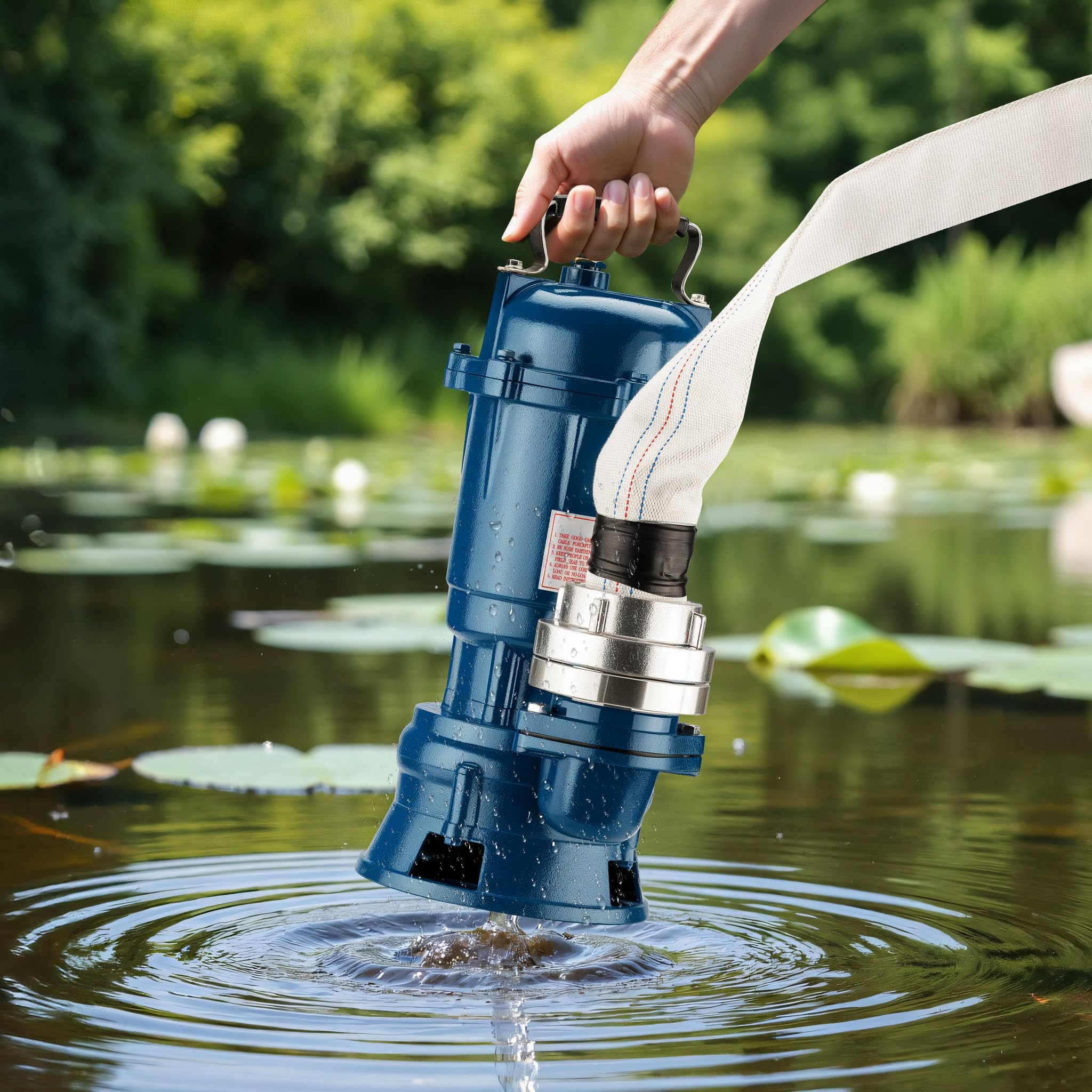 Wiltec Pompa do brudnej wody Pompa zatapialna 1100 W o natężeniu przepływu 15 000 l/h z wężem o długości 20 m Pompa