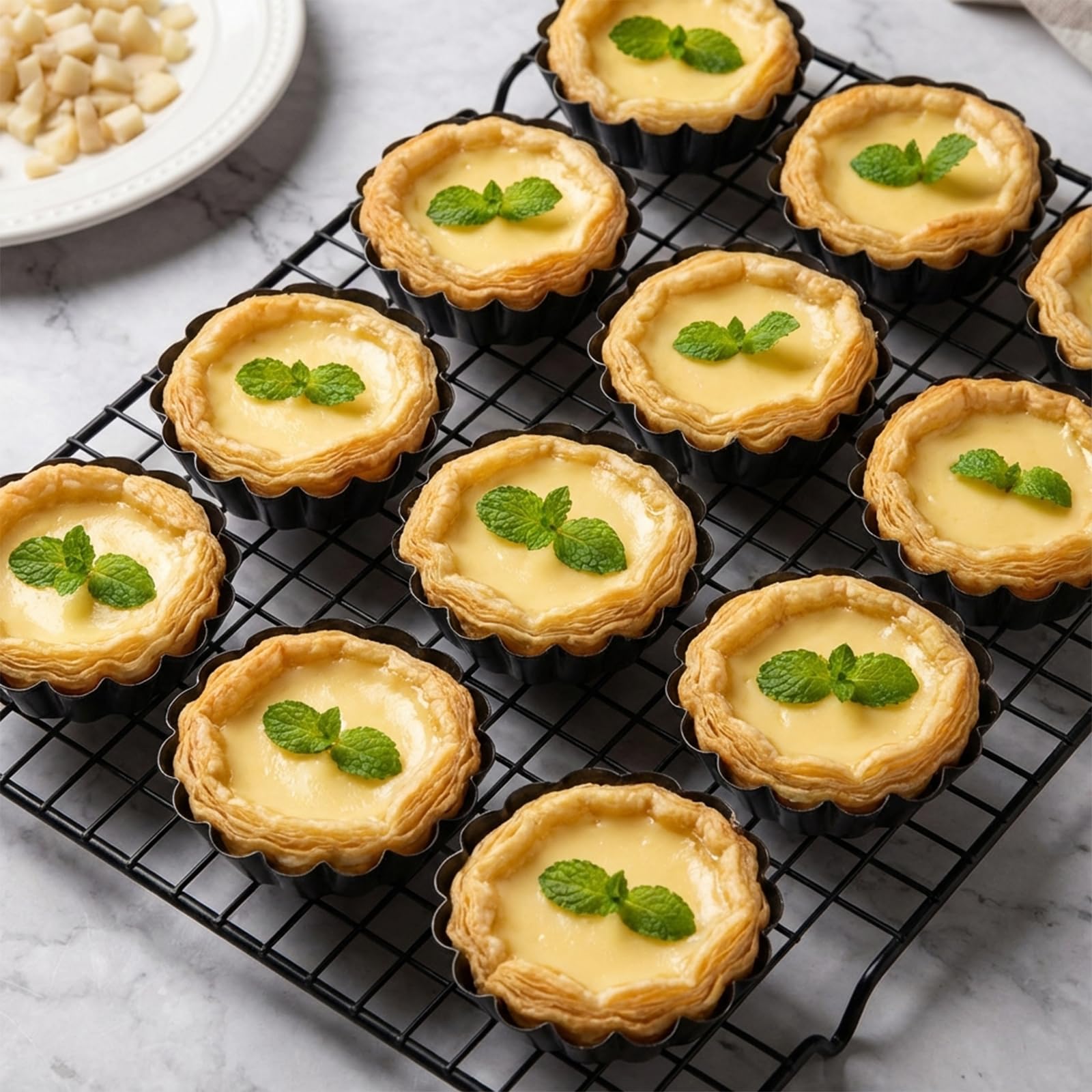 Förmchen Mini Tartlets zestaw 12 foremek ze stali węglowej z powłoką zapobiegającą przywieraniu do śmietany, babeczek, Quiche i babeczek Pastel de Nata i ciastek