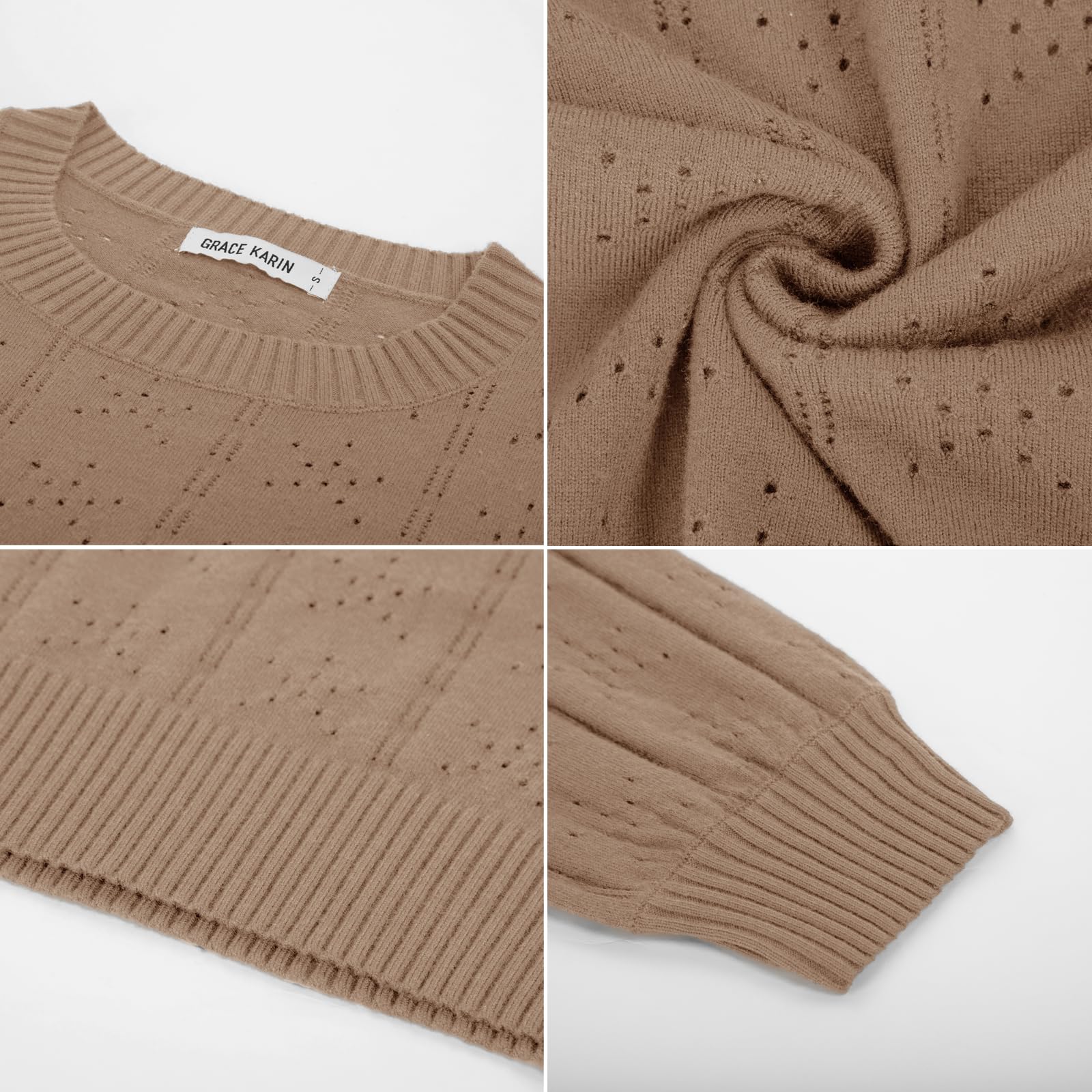 GRACE KARIN Maglia Elegante Donna a Manica Lunga con Scollo a Rotondo Tinta Unita
