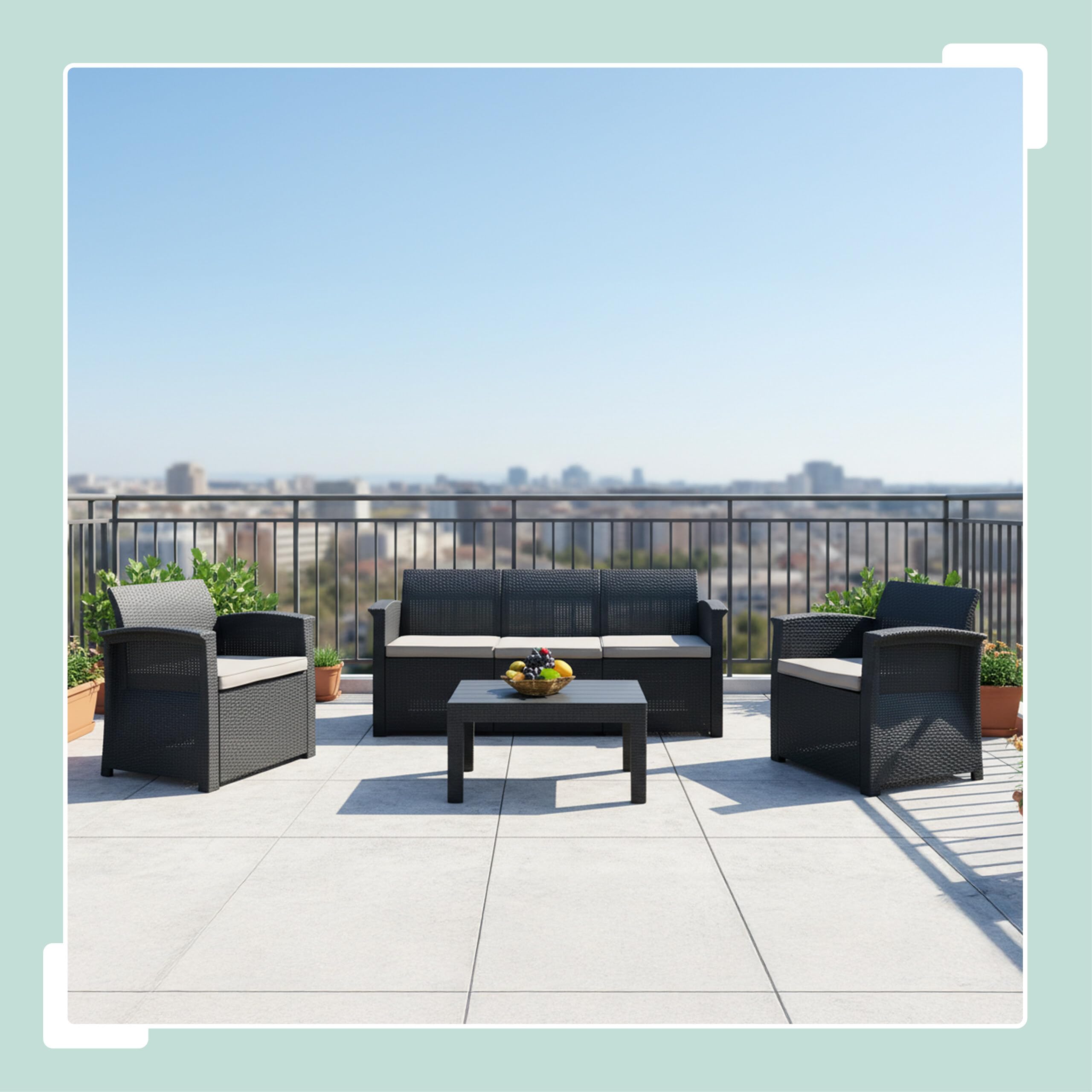 Relaxdays Ensemble Jardin 4 pièces en rotin synthétique, 5 pers., canapé 3 Places, 2 fauteuils et Table, extérieur