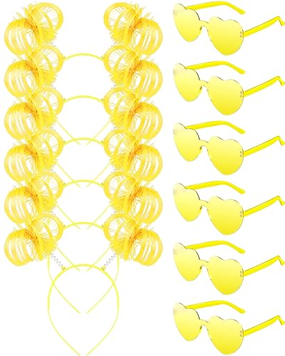 12 diademas con pompones, diadema envuelta en oropel para cola de caballo con lentes de sol de corazón, disfraz de Halloween, cosplay, accesorio de