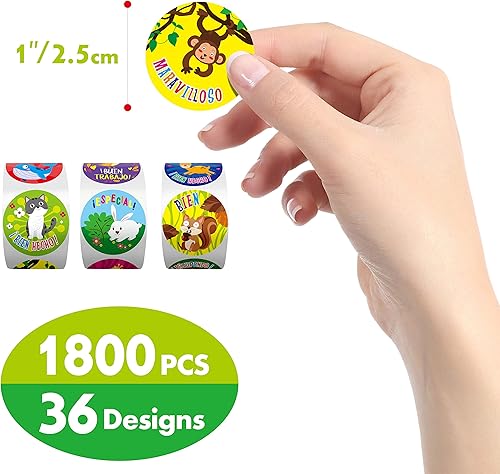 Miniatura 9 de 1200 calcomanías motivacionales en español español con recompensa para profesores, uso en el aula (cada uno mide 1.5 pulgadas de diámetro)