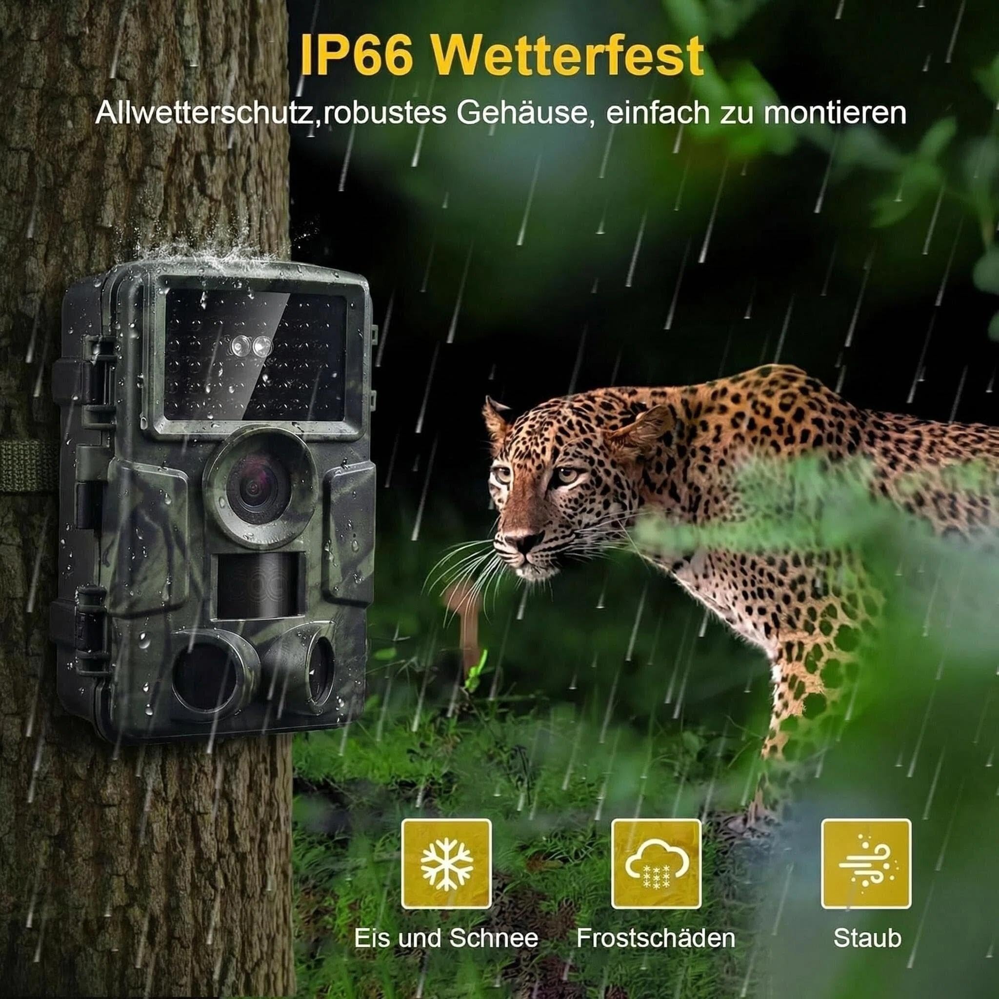 Wildkamera mit Bewegungsmelder Nachtsicht - 4K 60MP Wildtierkamera WLAN mit 32GB SD Karte Handyübertragung App,0,2s Jagdkamera,950nm No Glow Infrarot Nachtsichtkamera Outdoor,IP66 Wasserdicht