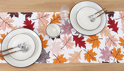 Miniatura 7 de PurpleEssences Camino de mesa de hojas de arce otoñal, decoración de mesa de comedor de cocina de Acción de Gracias para interiores y exteriores, 14
