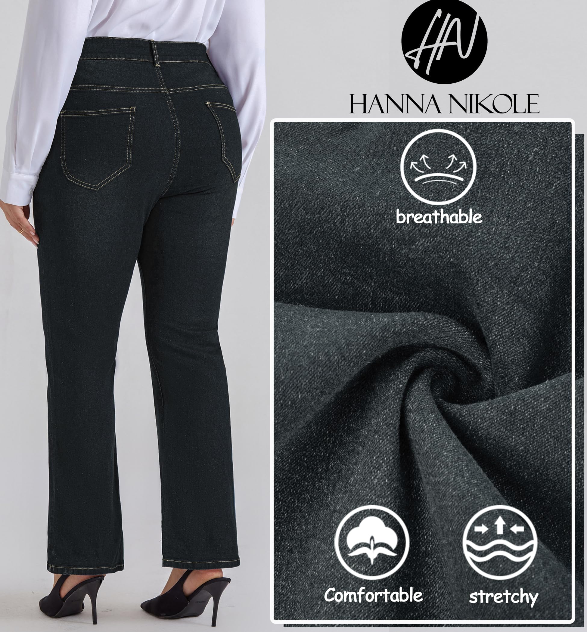 Hanna Nikole Jean Bootcut Grande Taille pour Femme - Taille Haute - Jean Bootcut Extensible | Jeans taille haute, respirant, hautement extensible pour femme