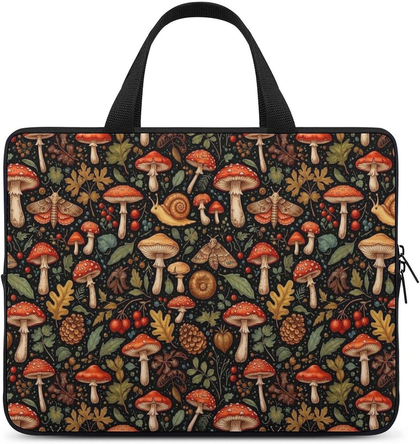 Laptop Sleeve Protective Bag, Witchy Mystery Vintage Magic Mushrooms Fall Leaf Floral Notebook Computer Handbag, Waterproof Shock Resistant Tablet Briefcase for Travel Work 15 Inch