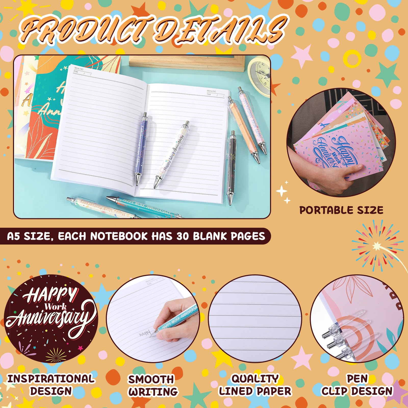 Resurhang 18 Pcs Happy Work Anniversary Gifts Set, 9 Work Anniversary Notebooks & 9 Inspirational Pens, Employee Appreciation Gifts Bulk for Staff, Coworker, Office, Company Team Recognition Supplies