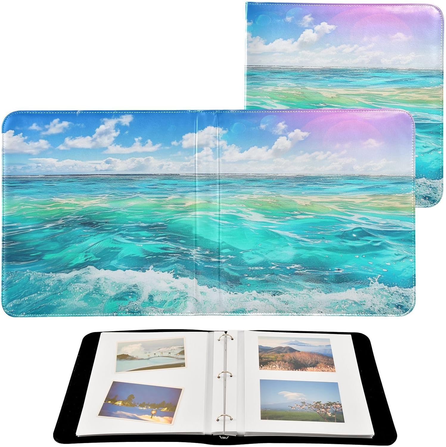 Large Photo Album, Sea Ocean (2) Personalized Leather Cover Photo Book for 4x6 5x7 6x8 Pictures, Photo Albums for Family, Baby, Wedding
