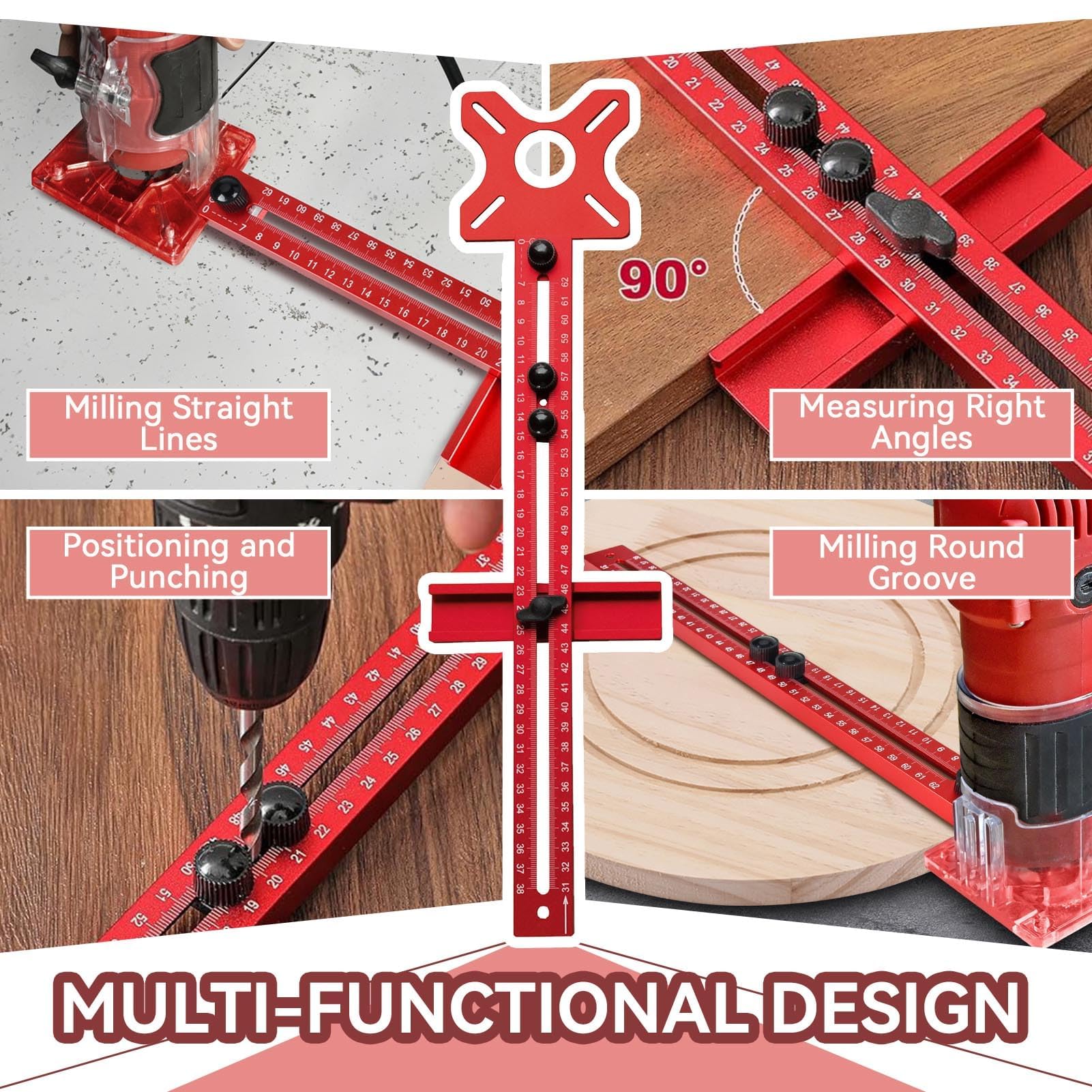 Supporto per scanalature di fresatura, 4 in 1 Supporto per scanalature di fresatura Metrico per fresatrice Kit di fresatura circolare per utensile da fresatrice (supporto per scanalature di fresatura