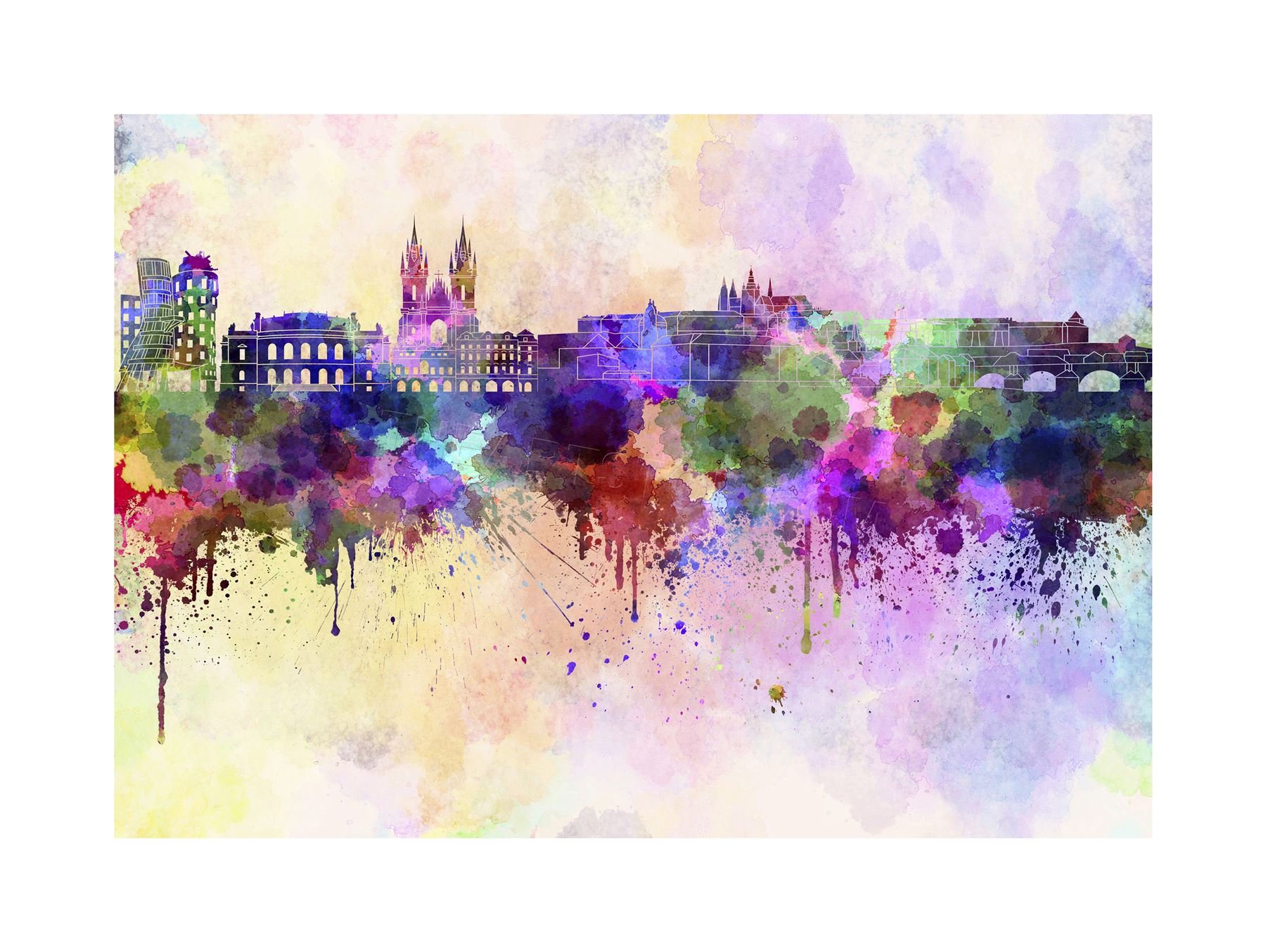 Wee Blue Coo Painting Cityscape Paint Splash Skyline Prague Wall Art Print