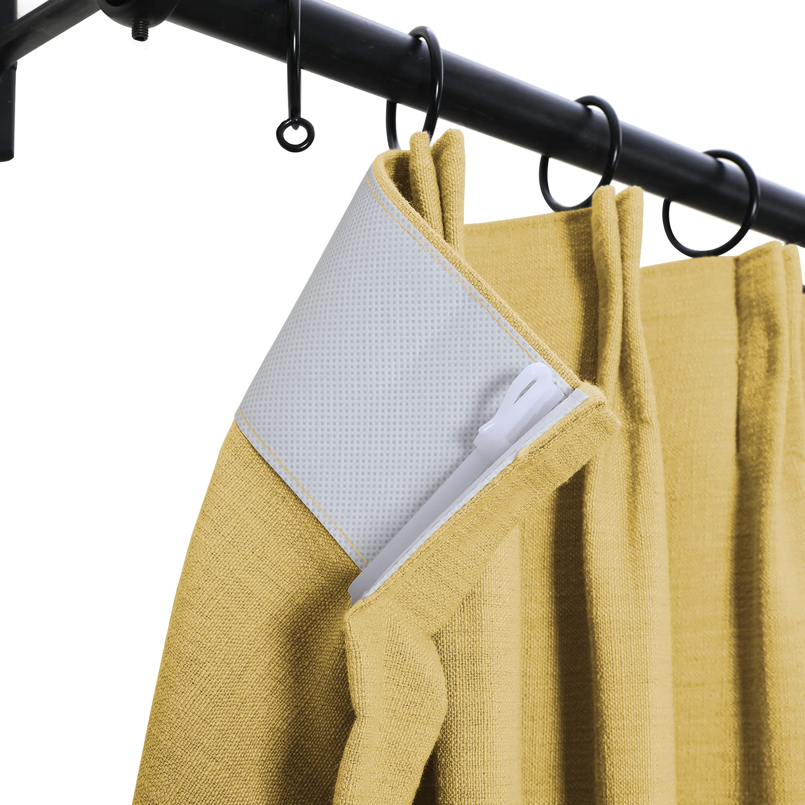 Amazon｜TWOPAGES イエローコットンピンチプリーツカーテン 長さ108