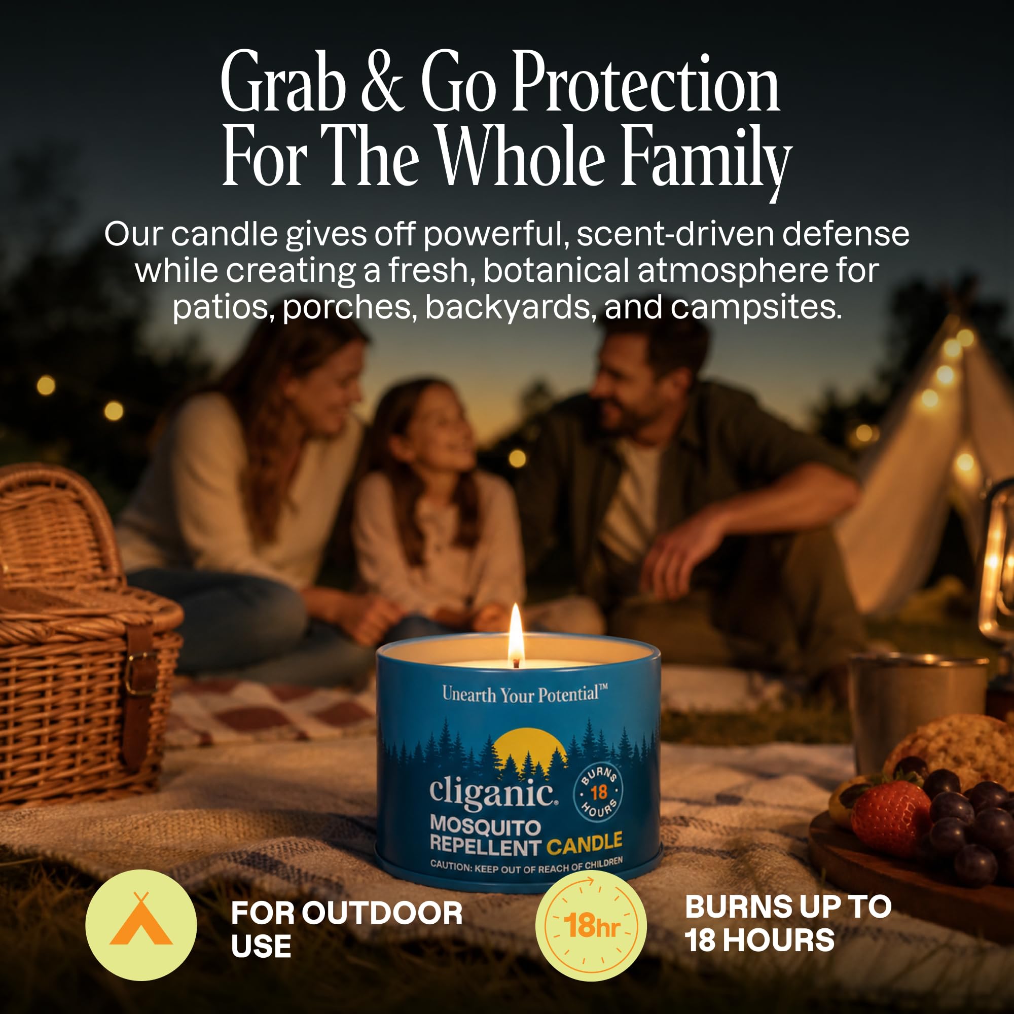 Cliganic Candela repellente naturale per zanzare (confezione da 4) | Citronella, senza DEET, infuso di olio essenziale per esterni, campeggio | Brucia 18 ore