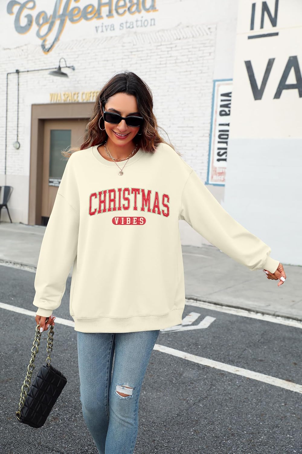 LUKYCILD Christmas Vibes Sweatshirt Women Merry Christmas Shirt Xmas Long Sleeve Shirt Winter Holiday Sweatshirts - Image 2