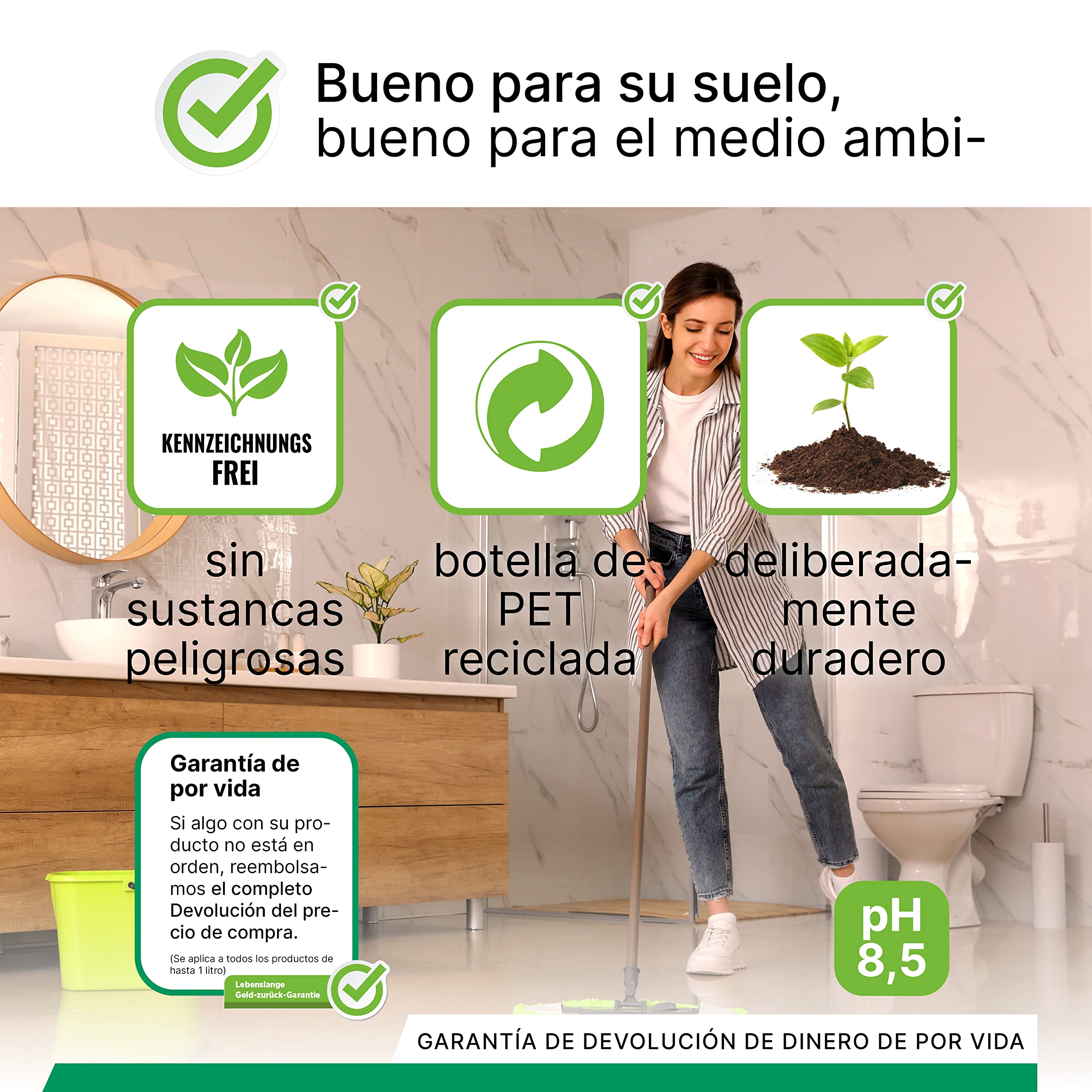 BiOHY Limpiador de suelo (12 botellas de 1 litro) | Concentrado para todos los aparatos de limpieza y todos los suelos duros (Bodenreiniger)