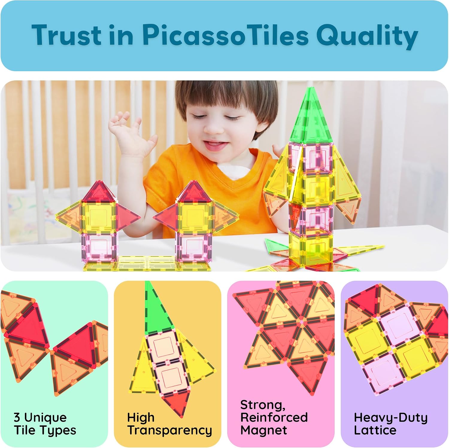 PicassoTiles Magnet Tile Building Block Set Magnetic Construction ...