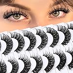 Veleasha Eyelashes Cat Eye Lashes Wispy False Eyelashes D Curl Eye Lash Fluffy Fake Lashes Look Like Lash Extensions 10 Pairs Pack (P08E)