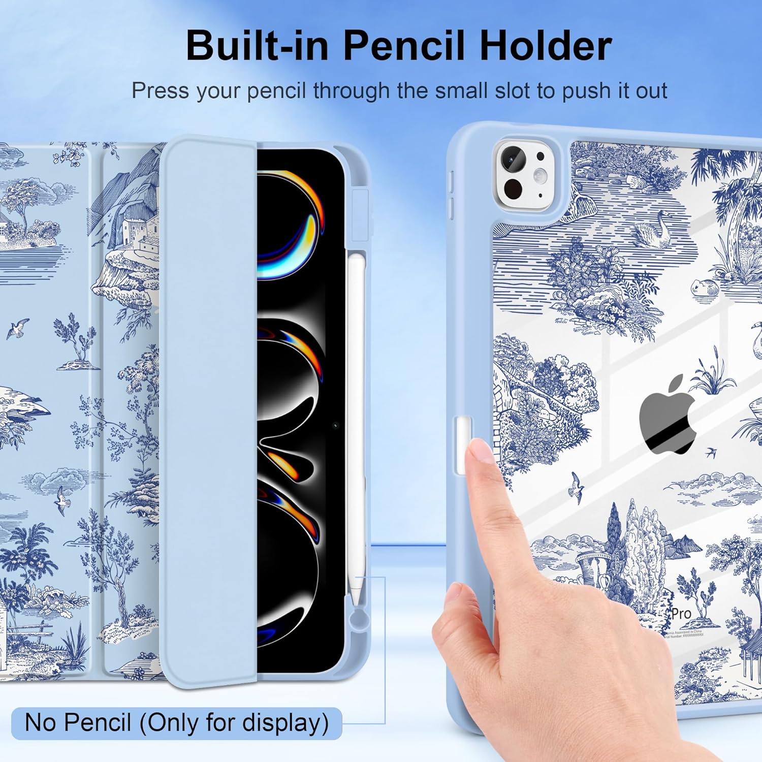 DONGKE for iPad Pro 11-Inch Case (M5 2025 / M4 2024), 6th/5th Generation, [Auto Sleep/Wake & Pencil Pro Holder] Clear Acrylic Back Smart Trifold Stand Cover, Toile Pattern