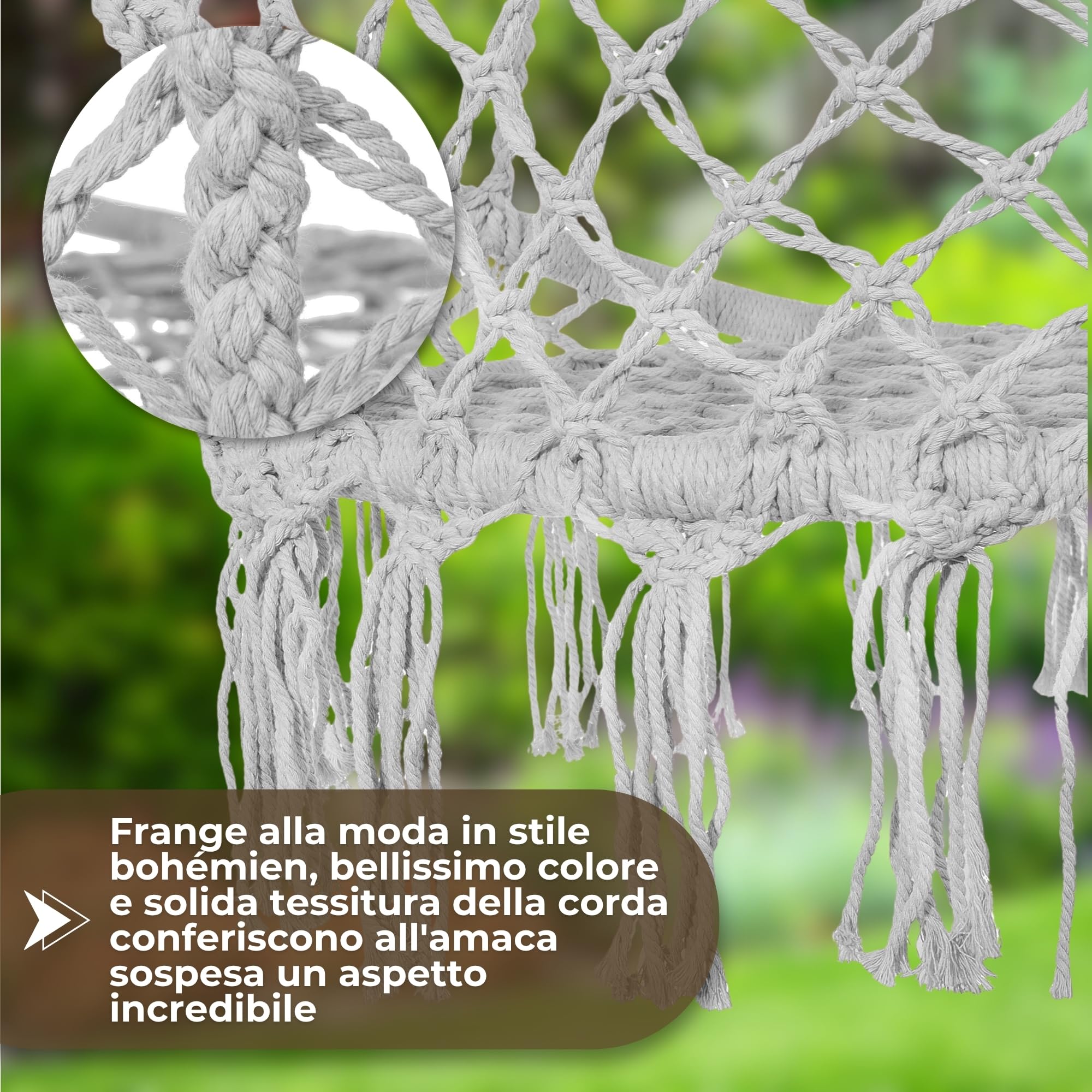 SPRINGOS Altalena sospesa con frange, design macramè