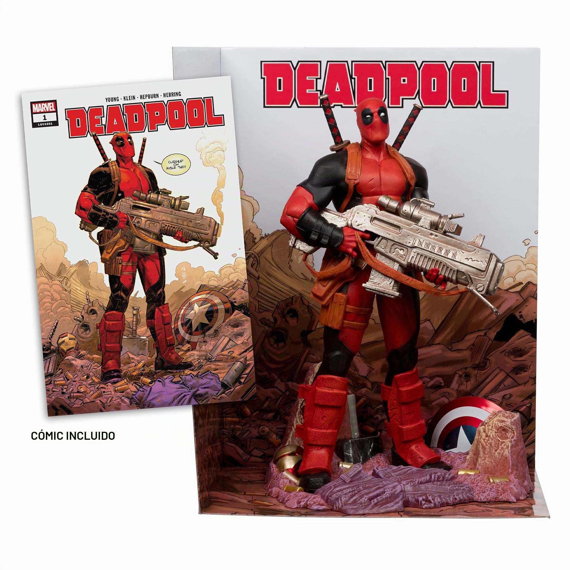 McFarlane Toys - Marvel Deadpool - Coleccionable a Escala 1:6 con Escena y cómic (Deadpool #1) | Figura coleccionable de Marvel de 12 pulgadas, escala 1/6, traje rojo de Deadpool #1
