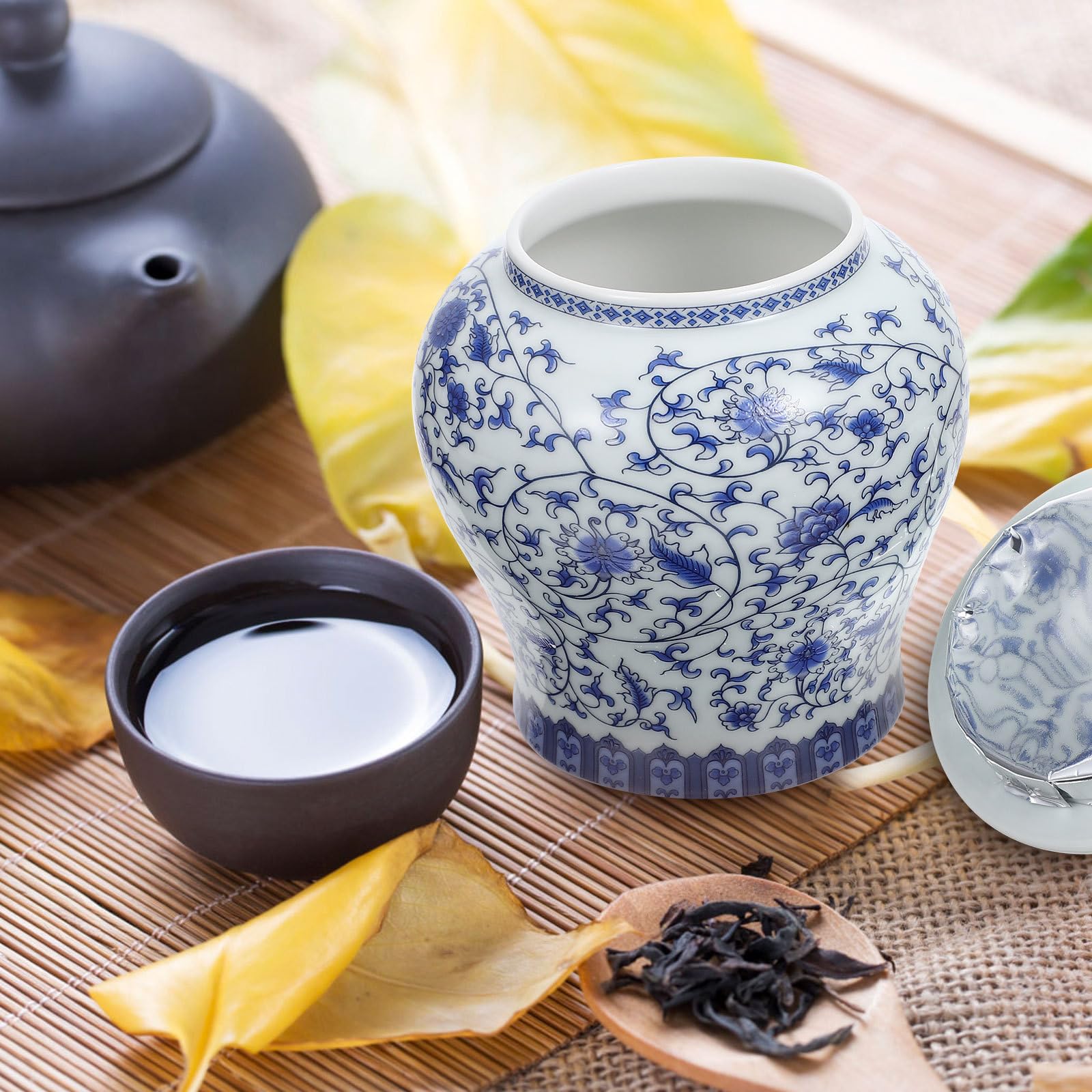 SOIMISS Tarro para Almacenamiento de Té Suelto Estilo Chino Retro Tapa Sellada de Cerámica Azul y Decoración de Cocina y Hogar