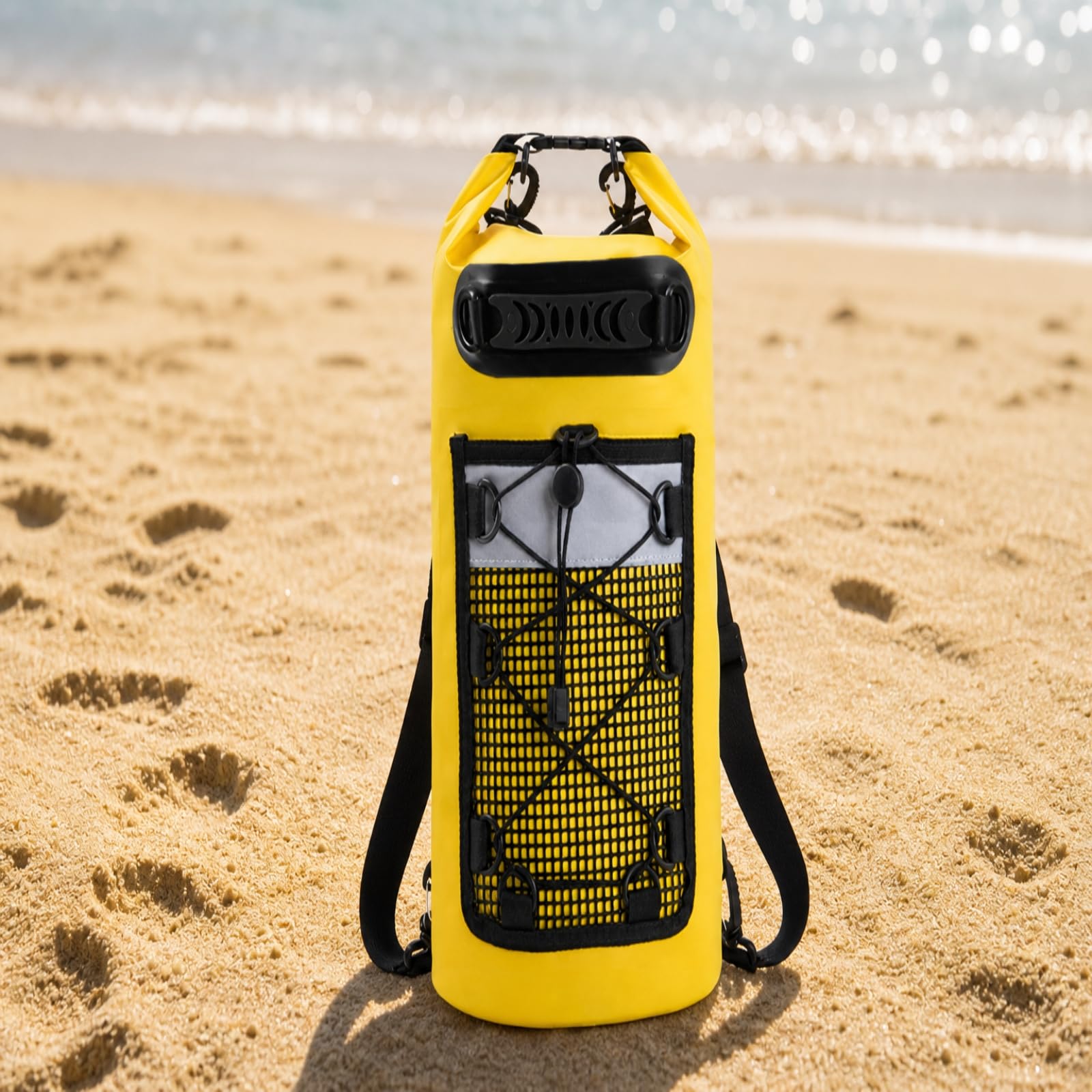Zaino Impermeabile Outdoor Borsa Stagna Sacca a Tenuta Stagna Zaino a Rotolo in Tessuto Pvc Rivestito con di Chiusura Arrotolata E Compressone Adatto, Array, Giallo, 30L