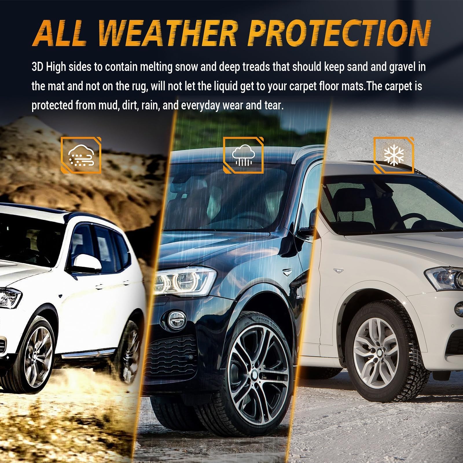 All Weather Floor Mats Compatible with 2011-2017 BMW X3 F25 3D TPE Rubber Full Cover Protection Car Mats — view 8