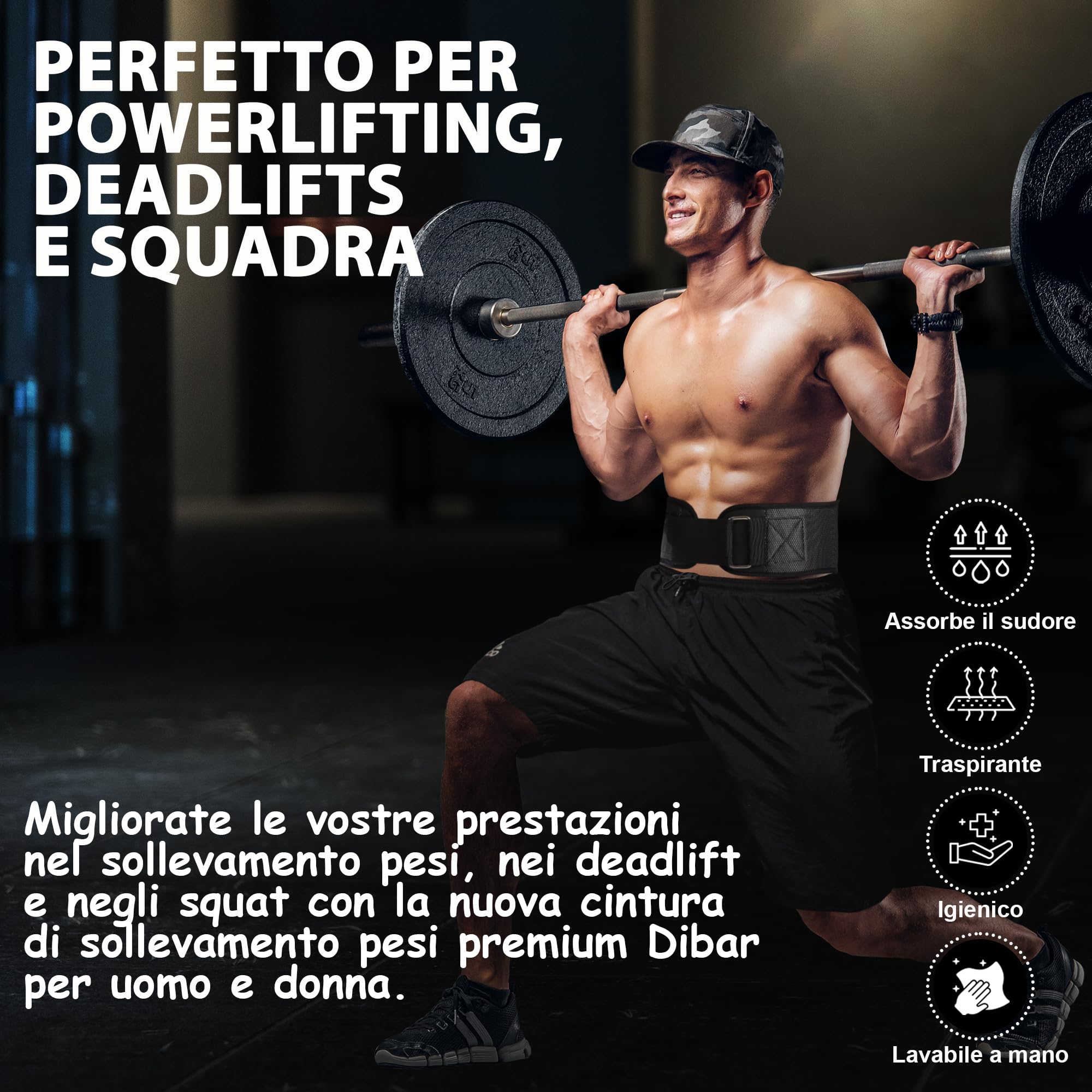 DIBAR Cintura Palestra uomo e donna. Cintura Powerlifting Bodybuilding. Aumenta l'intensità, la sicurezza e il comfort. Supporto lombare da sollevamento pesi
