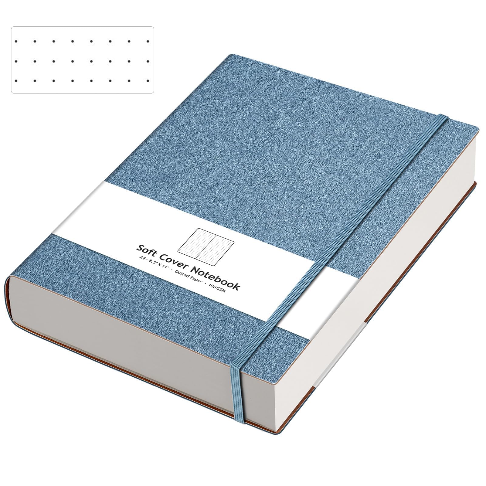 AHGXG Dotted Journal - Large A4 Notebook Dotted, 8.5''×11'', 320 Pages Dot Grid Notebook, 100gsm Thick Paper, Leather Softcover, with Journal Stencils, Inner Pocket, Gray Blue