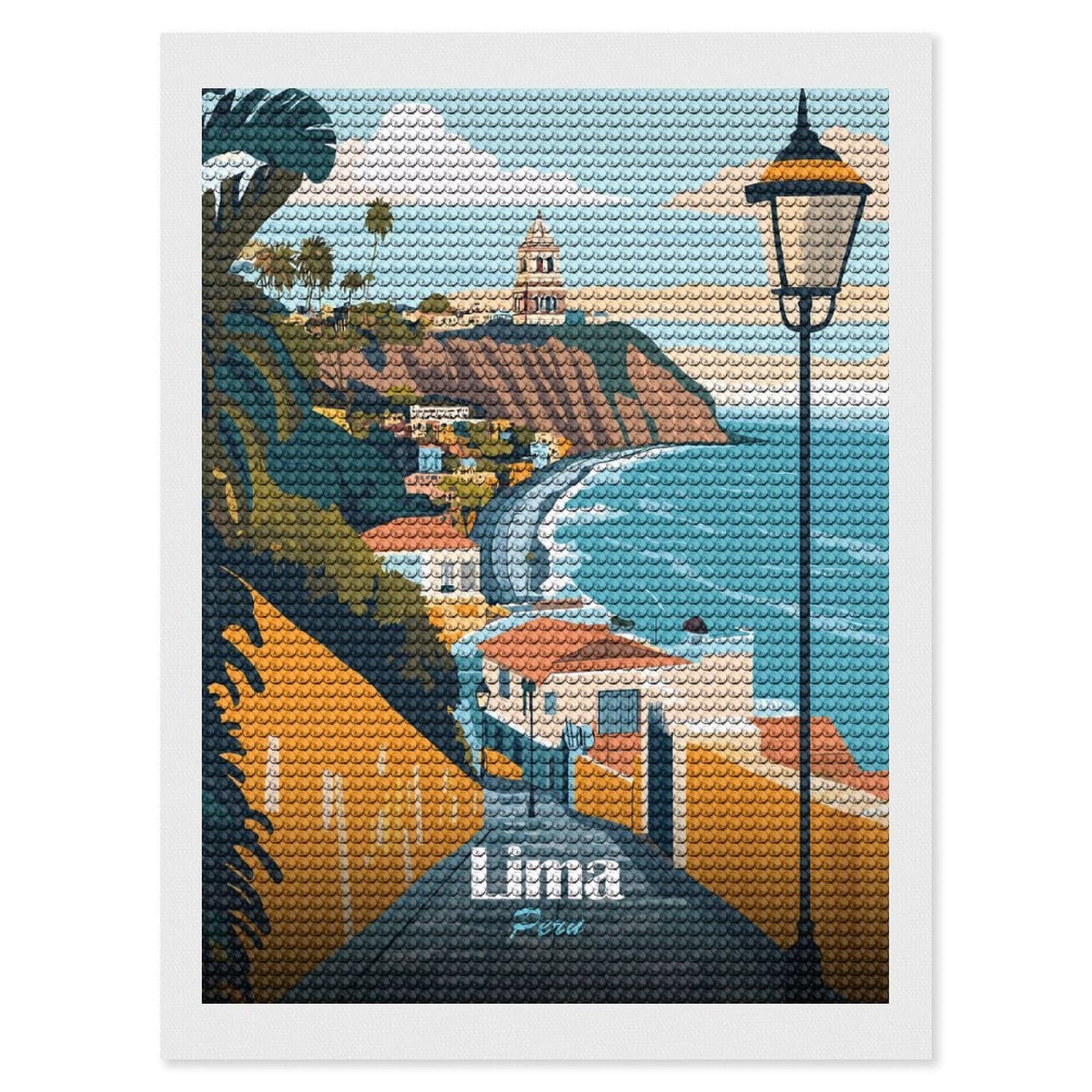 Junmoney Lima Peru Travel (3) Diamond Painting Canvas Set 12"x16", Mindful Craft Activity, Nice Detail and Sparkle, Farmhouse Decor, Birthday Gift