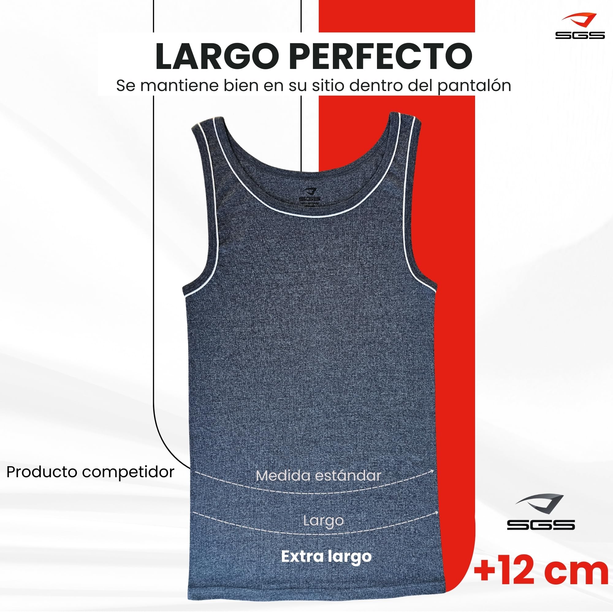SGS Pack de 5 Elegantes Camisetas de Tirantes y Chalecos para Hombre Extra Largo +12 cm - Camiseta Tirantes Hombre, Camiseta Sin Mangas para Hombres