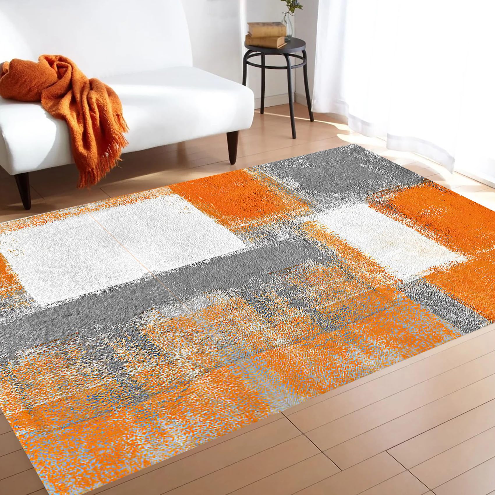Tapis de chambre moderne orange et gris pour créer un espace cosy