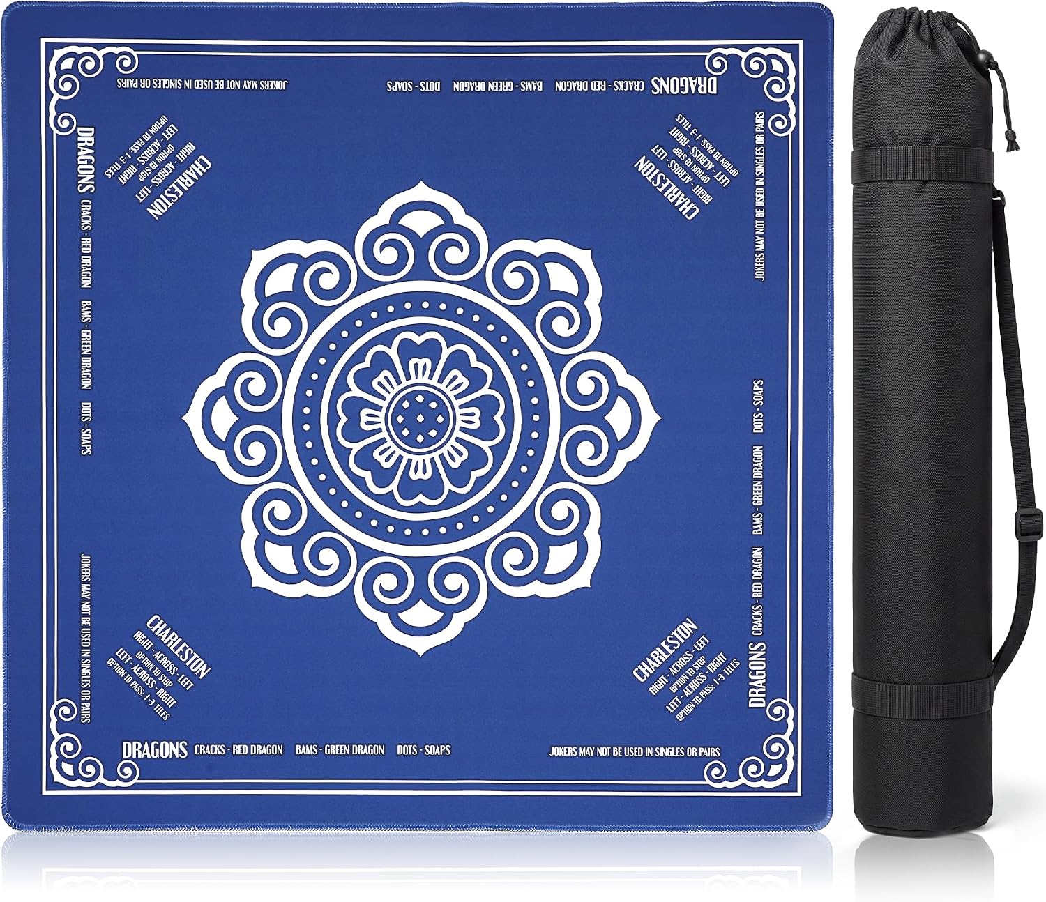 Mahjong Mat with Rule 33" x 33" American Mahjong Mat with Carry Bag Noise-Reducing Table Cover for Mahjong, Poker, Board Games, Dominoes, and Card Games, Navy Blue