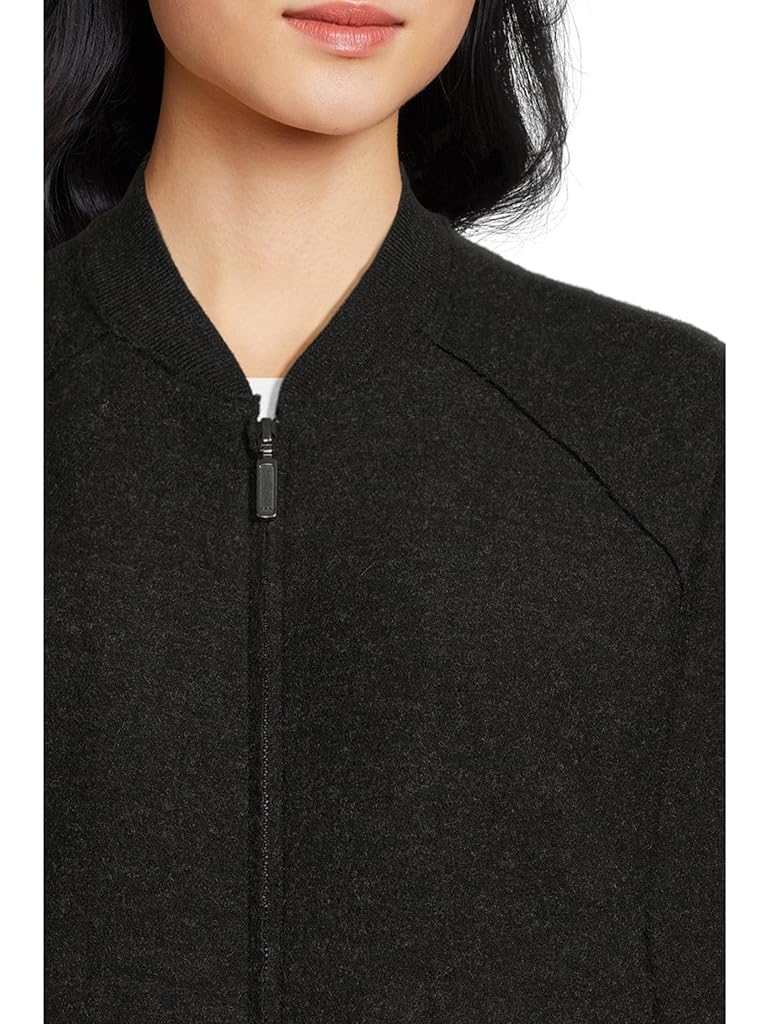 Black Eileen Fisher Lightweight Boiled Wool Stand Collar Jacket With Pockets