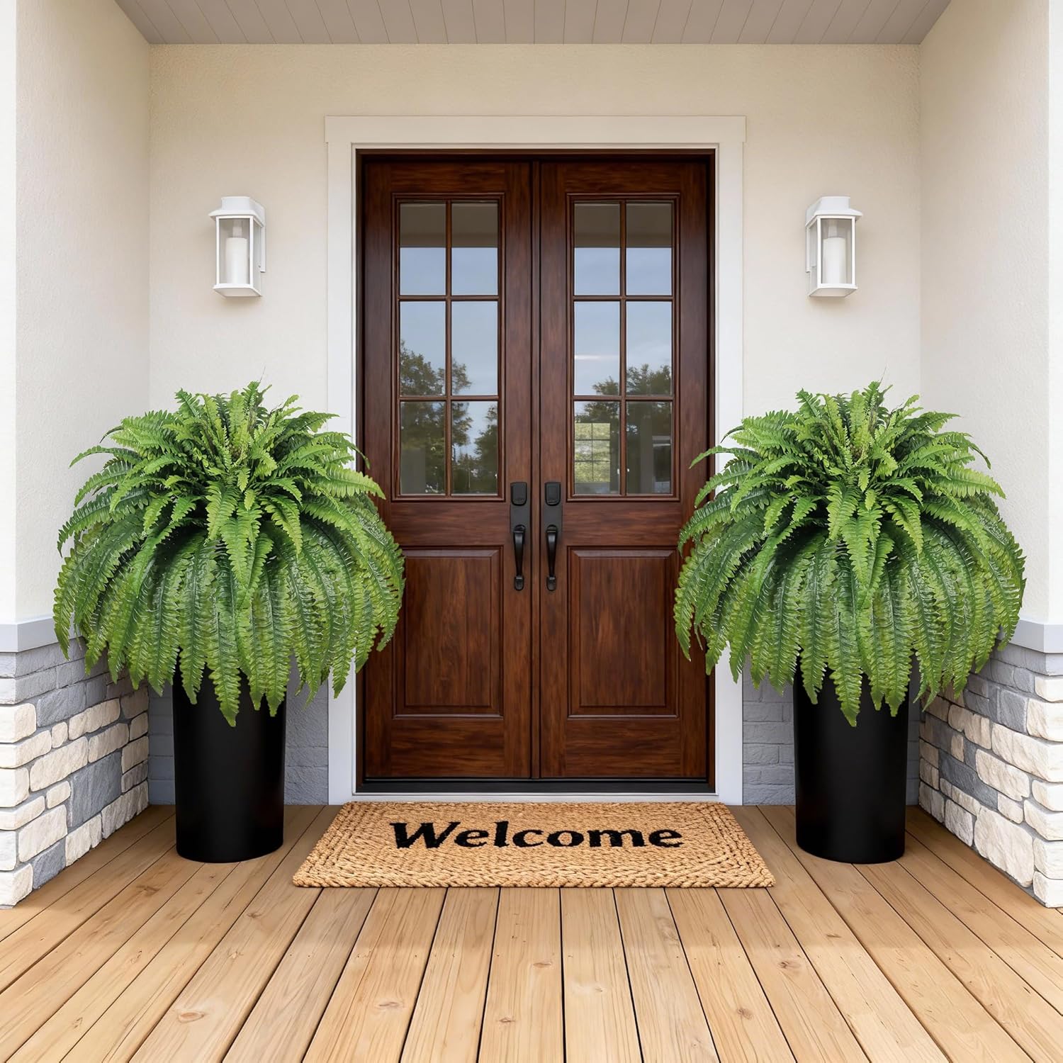 Artificial Ferns for Outdoors & Indoors, 50" Large Fake Ferns with Fruitlet & Vines, 98 Fronds Boston Fern Faux Plants Ideal for Planters Porch Garden Hall Home Decor, Hanging or Potted, UV Resistant - Image 4